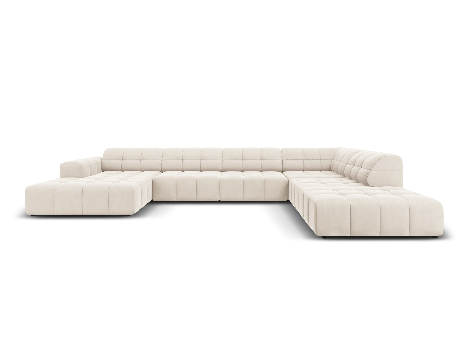 Jennifer Velour Panoramic Ecksofa rechts 7 Sitzer in Light Beige präsentiert im Onlineshop von KAQTU Design AG. Ecksofa rechts ist von Micadoni