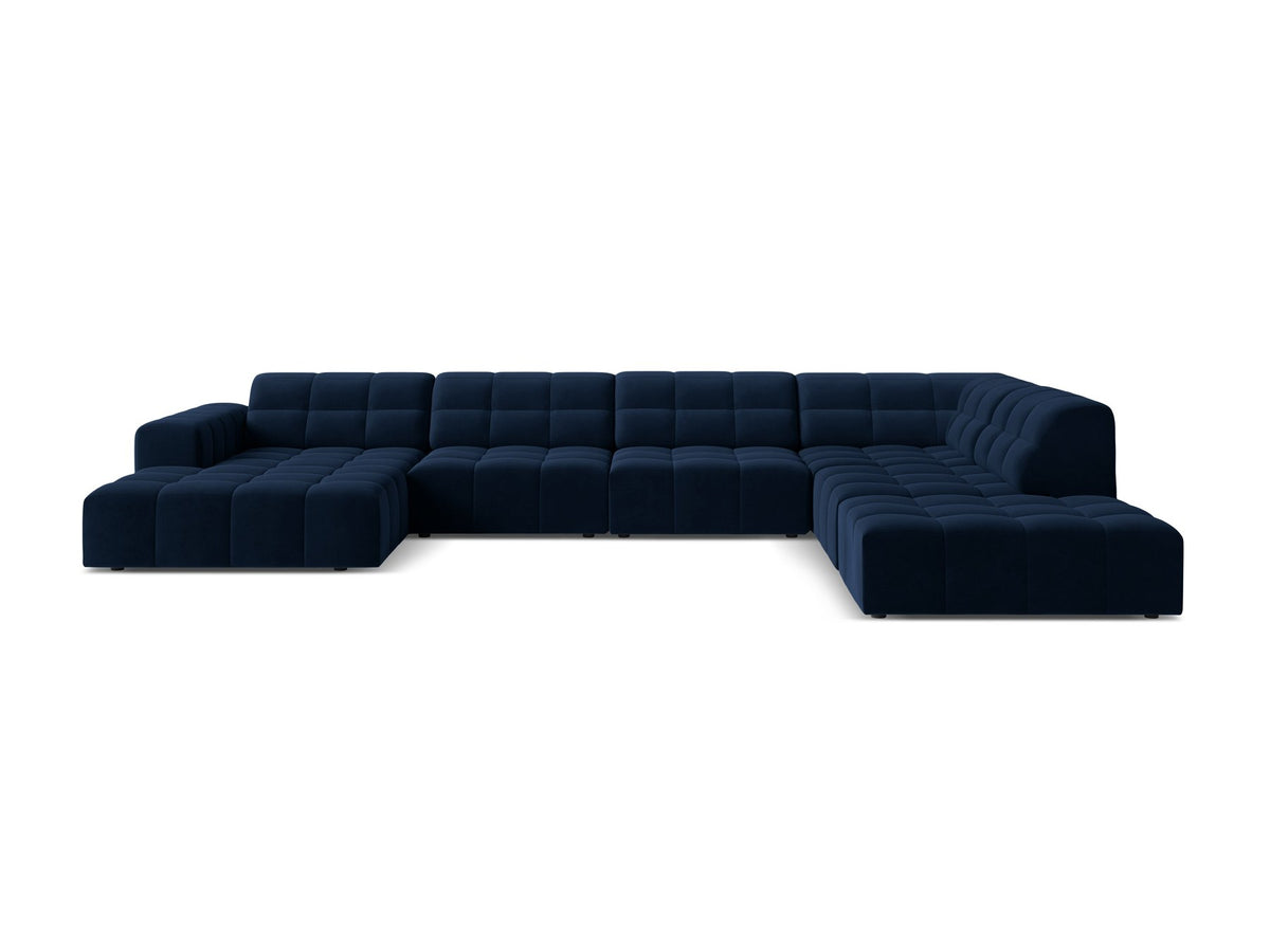 Panoramasofa Jennifer von Micadoni in leichtem Beige, Ecksofa rechts mit Bluvel-Stoffbezug, Rückenlehne und schwarzen Kunststoffbeinen aus Polypropylen.