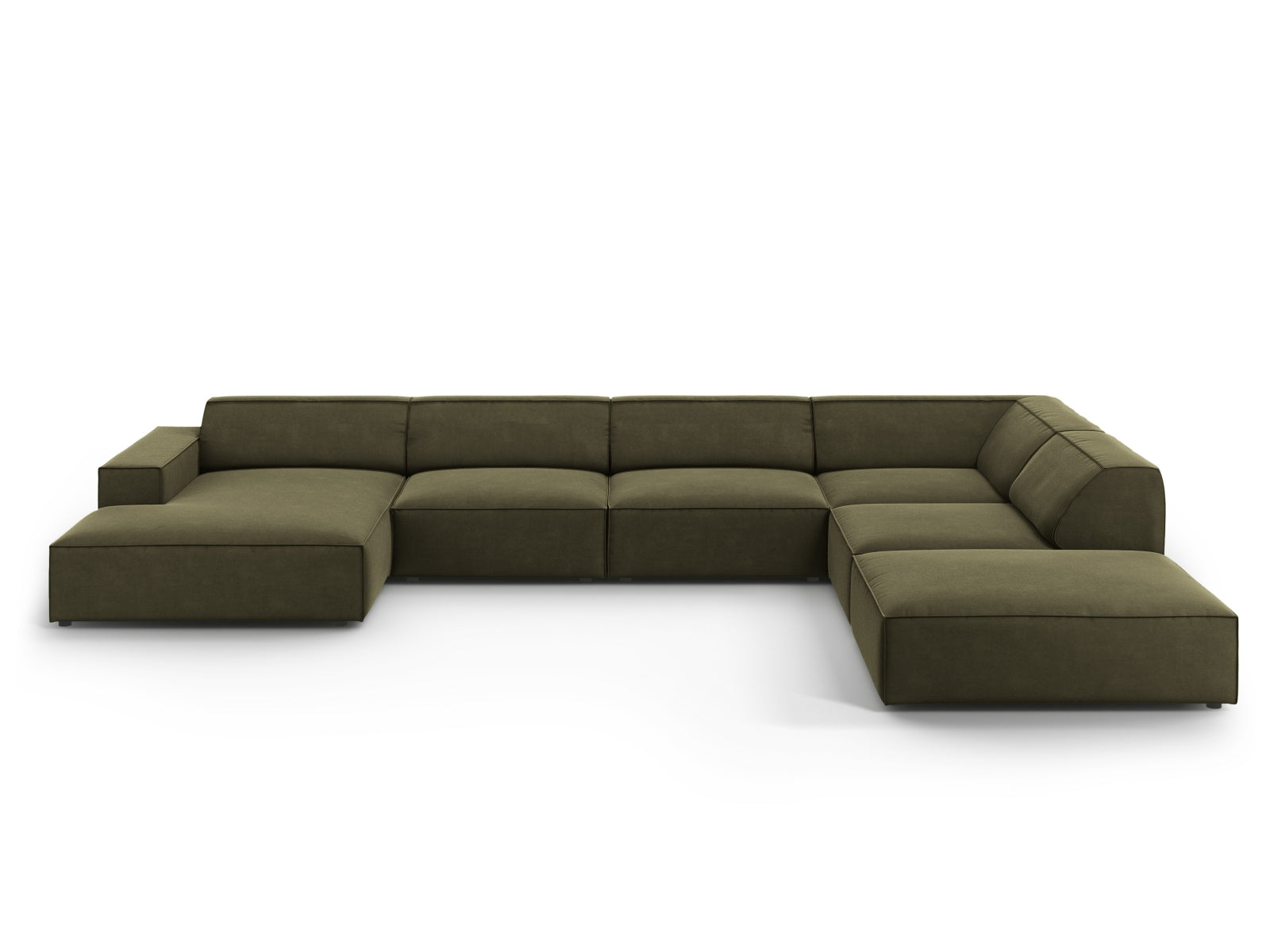 Jodie Velour modulares Panoramic Ecksofa rechts 7 Sitzer in Green präsentiert im Onlineshop von KAQTU Design AG. Ecksofa rechts ist von Micadoni