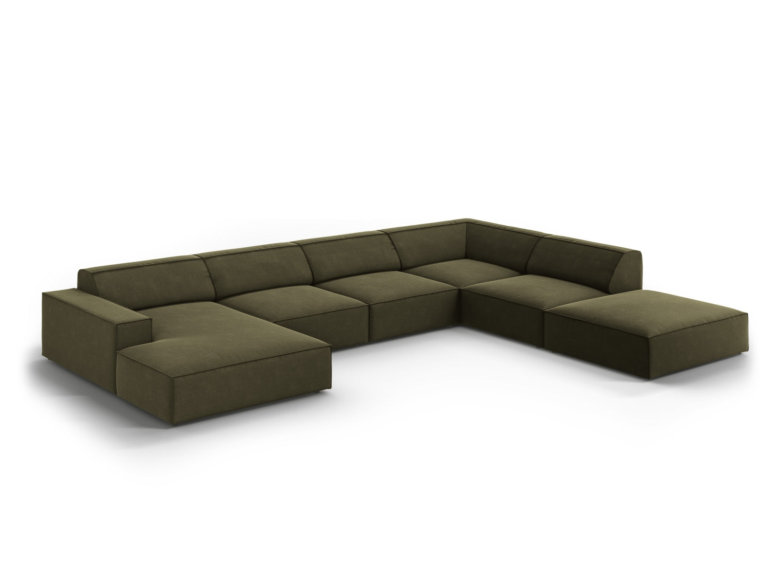Jodie Velour modulares Panoramic Ecksofa rechts 7 Sitzer in Green präsentiert im Onlineshop von KAQTU Design AG. Ecksofa rechts ist von Micadoni
