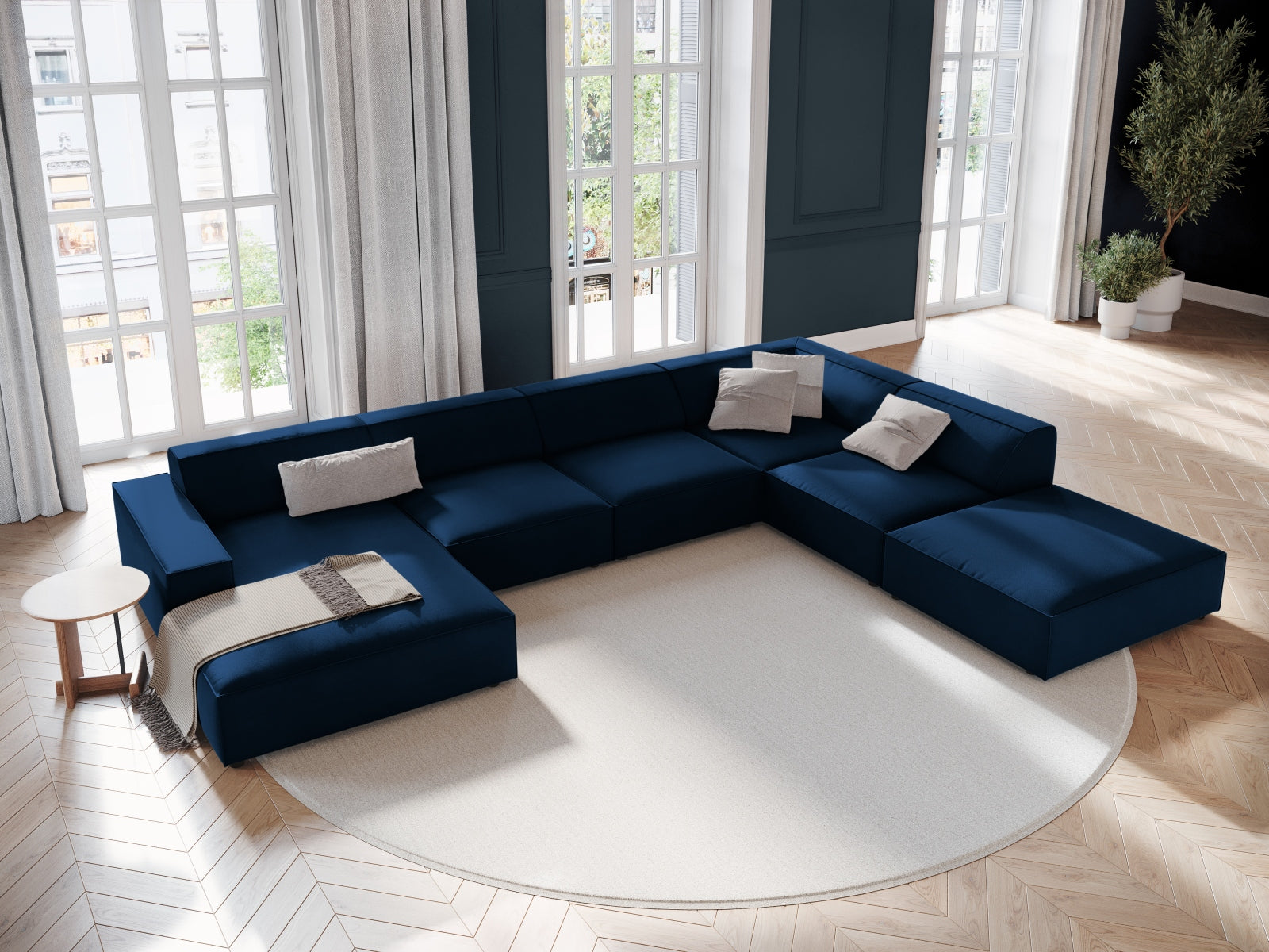 Jodie Velour modulares Panoramic Ecksofa rechts 7 Sitzer in Royal Blue präsentiert im Onlineshop von KAQTU Design AG. Ecksofa rechts ist von Micadoni