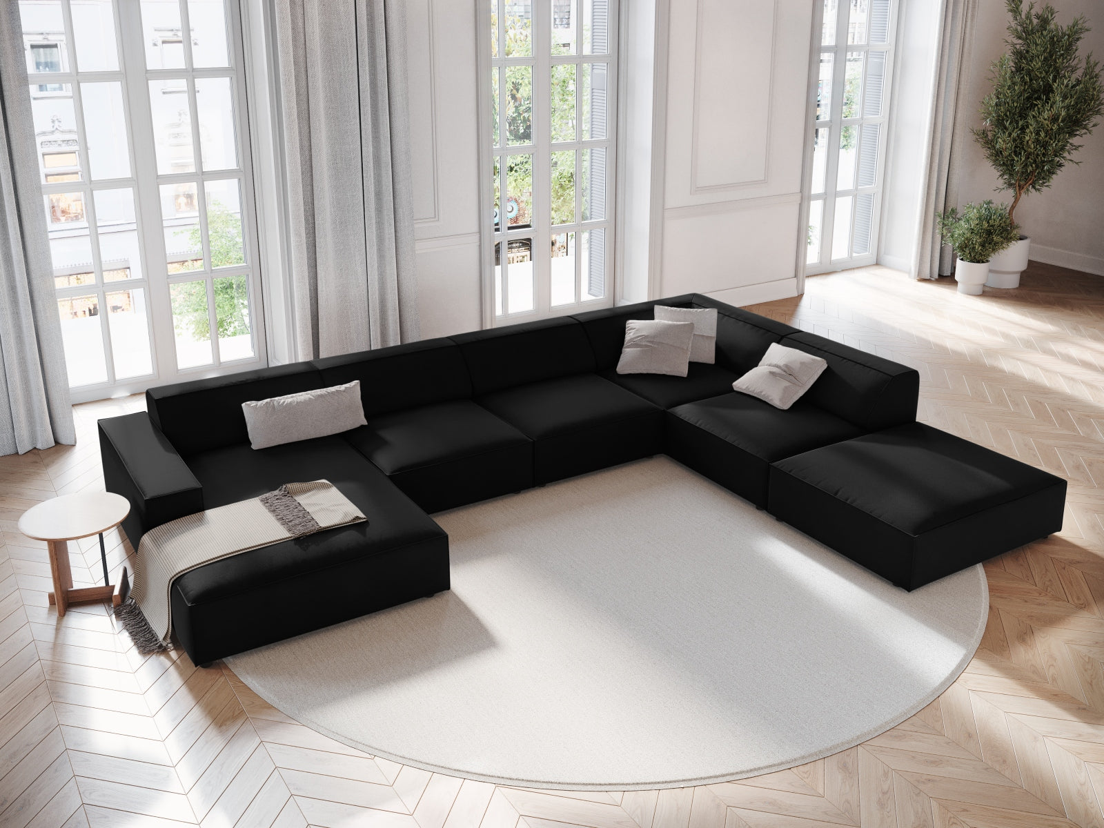 Jodie Velour modulares Panoramic Ecksofa rechts 7 Sitzer in Black präsentiert im Onlineshop von KAQTU Design AG. Ecksofa rechts ist von Micadoni