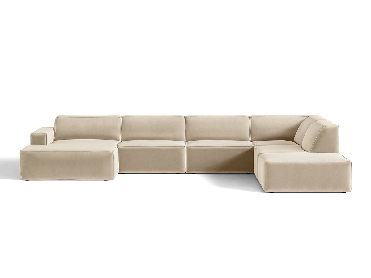 Ecksofa Jodie von Micadoni mit Meridienne rechts, Stoffbezug und schwarzen Kunststoffbeinen