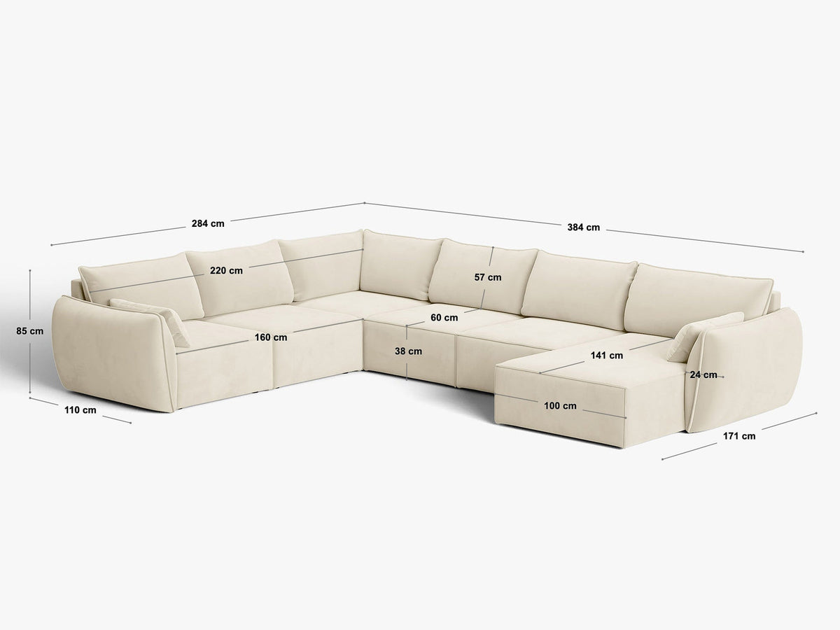 L-Sofa Kaelle Panoramasofa rechts von Micadoni, Stoffbezug, schwarze niedrige Beine