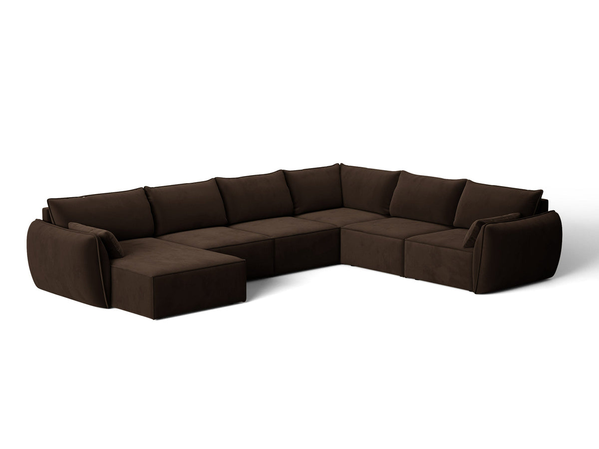 L-Sofa Kaelle Panoramasofa rechts von Micadoni, Stoffbezug, schwarze niedrige Beine