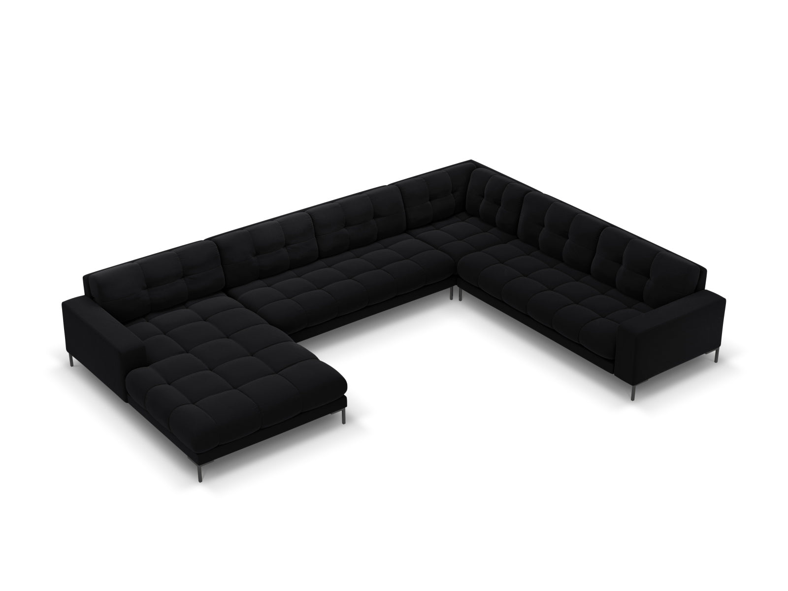 Mamaia Velour Panoramic Ecksofa rechts 7 Sitzer in Black/Schwarz präsentiert im Onlineshop von KAQTU Design AG. Ecksofa rechts ist von Micadoni