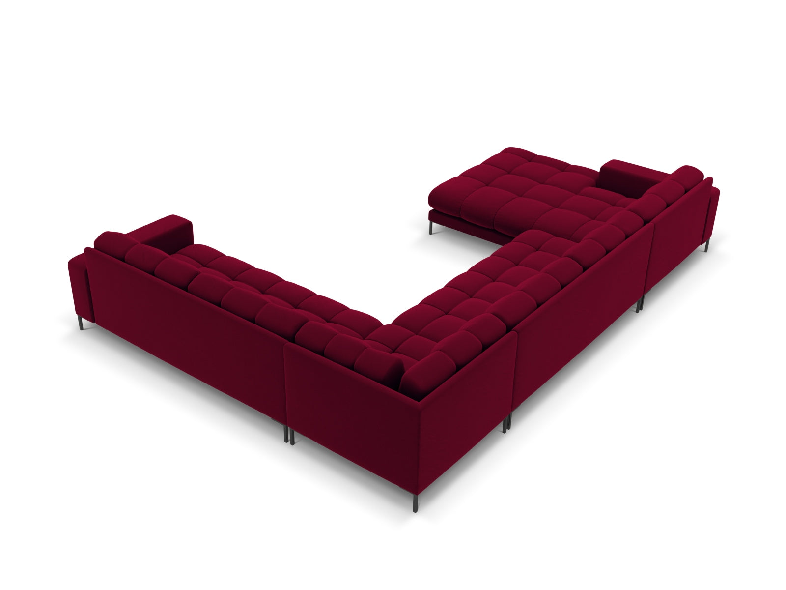 Mamaia Velour Panoramic Ecksofa rechts 7 Sitzer in Red/Schwarz präsentiert im Onlineshop von KAQTU Design AG. Ecksofa rechts ist von Micadoni