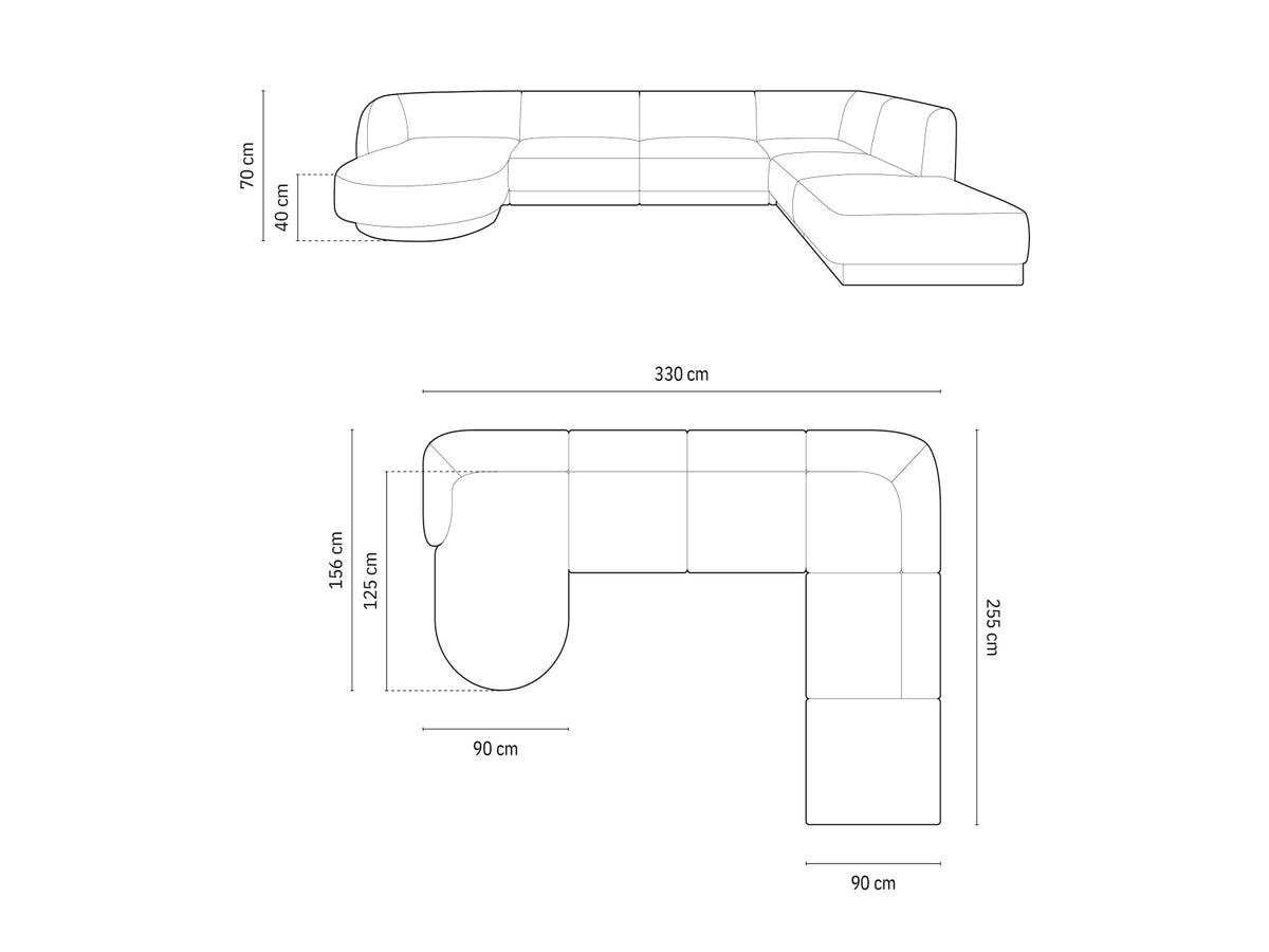 Miley Velour Panoramic Ecksofa rechts 6 Sitzer in Cappuccino-Bluvel präsentiert im Onlineshop von KAQTU Design AG. Ecksofa rechts ist von Micadoni