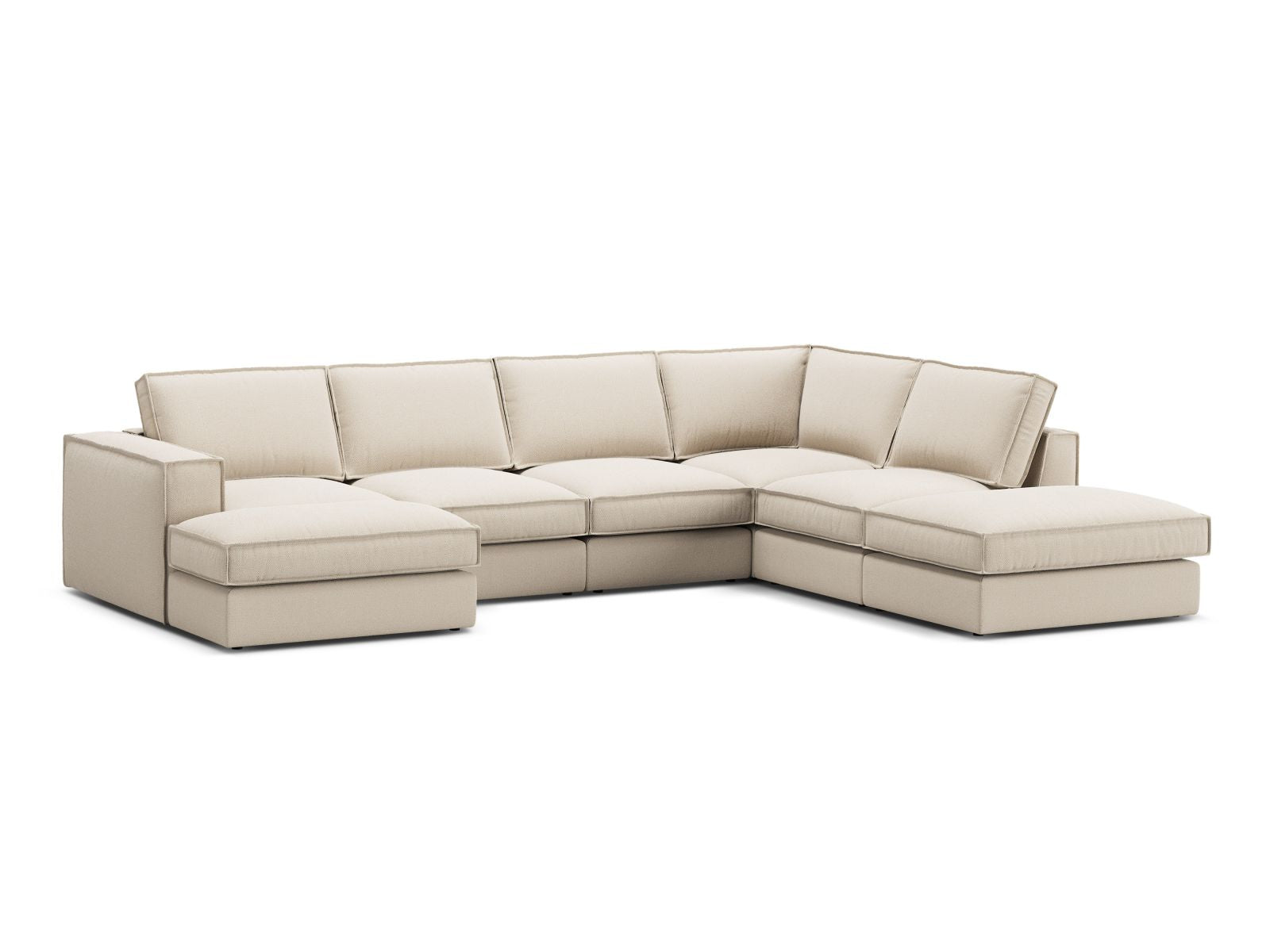 Beige 5-Sitzer Ecksofa Panoramic rechts Pola von Micadoni, modern und stilvoll, ideal für gemütliche Wohnräume.