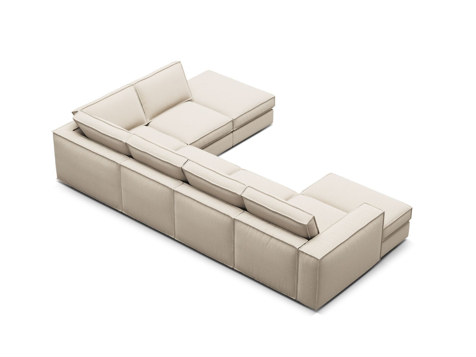 Beige 5-Sitzer Ecksofa Panoramic rechts von Micadoni, stilvolles und komfortables Möbelstück für gemütliche Zusammenkünfte und Entspannung.