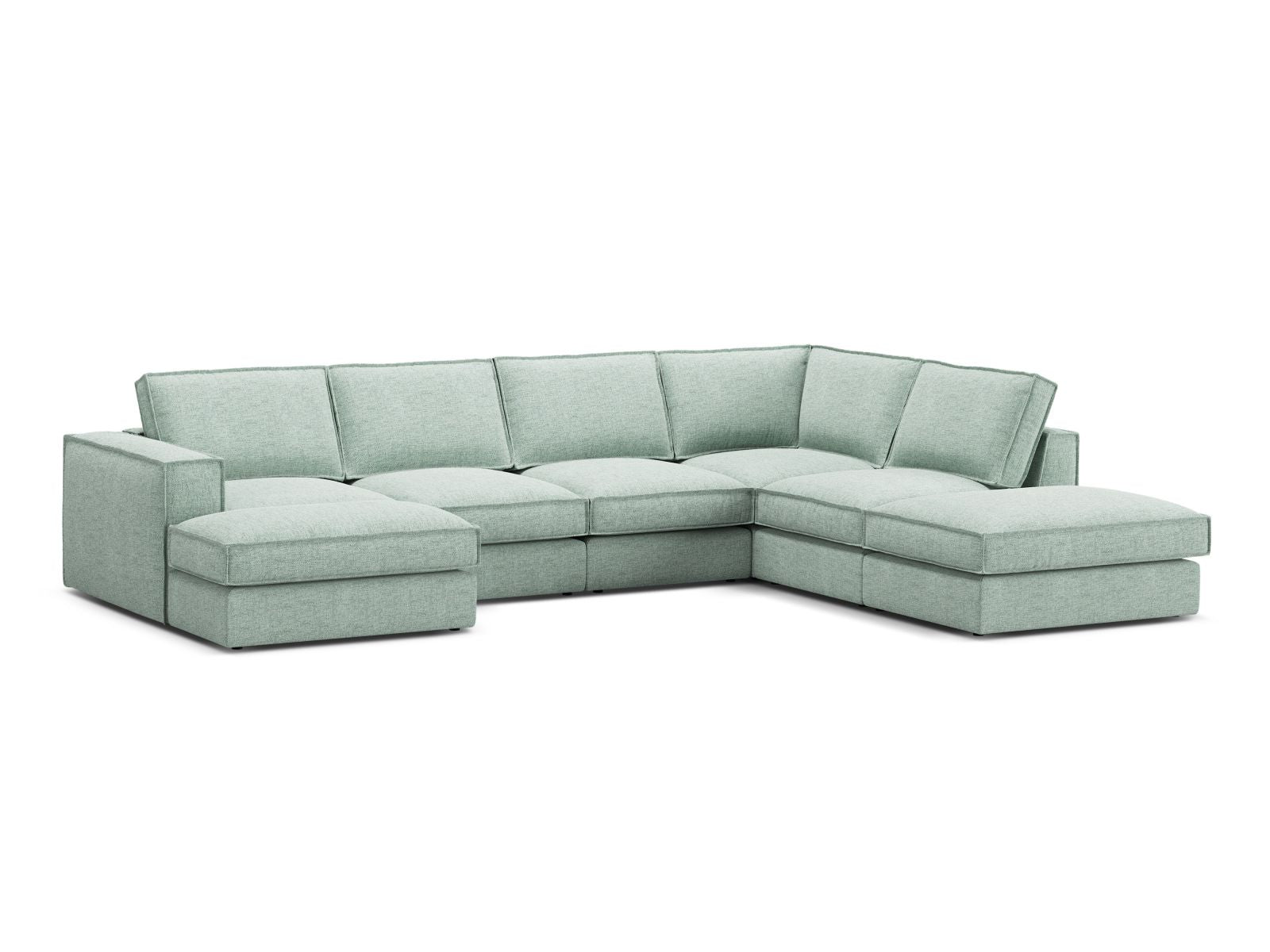 Elegantes 5-Sitzer Ecksofa Panoramic rechts in Mint-Babel von Micadoni, ideal für stilvolle Wohnräume und gemütliche Abende.