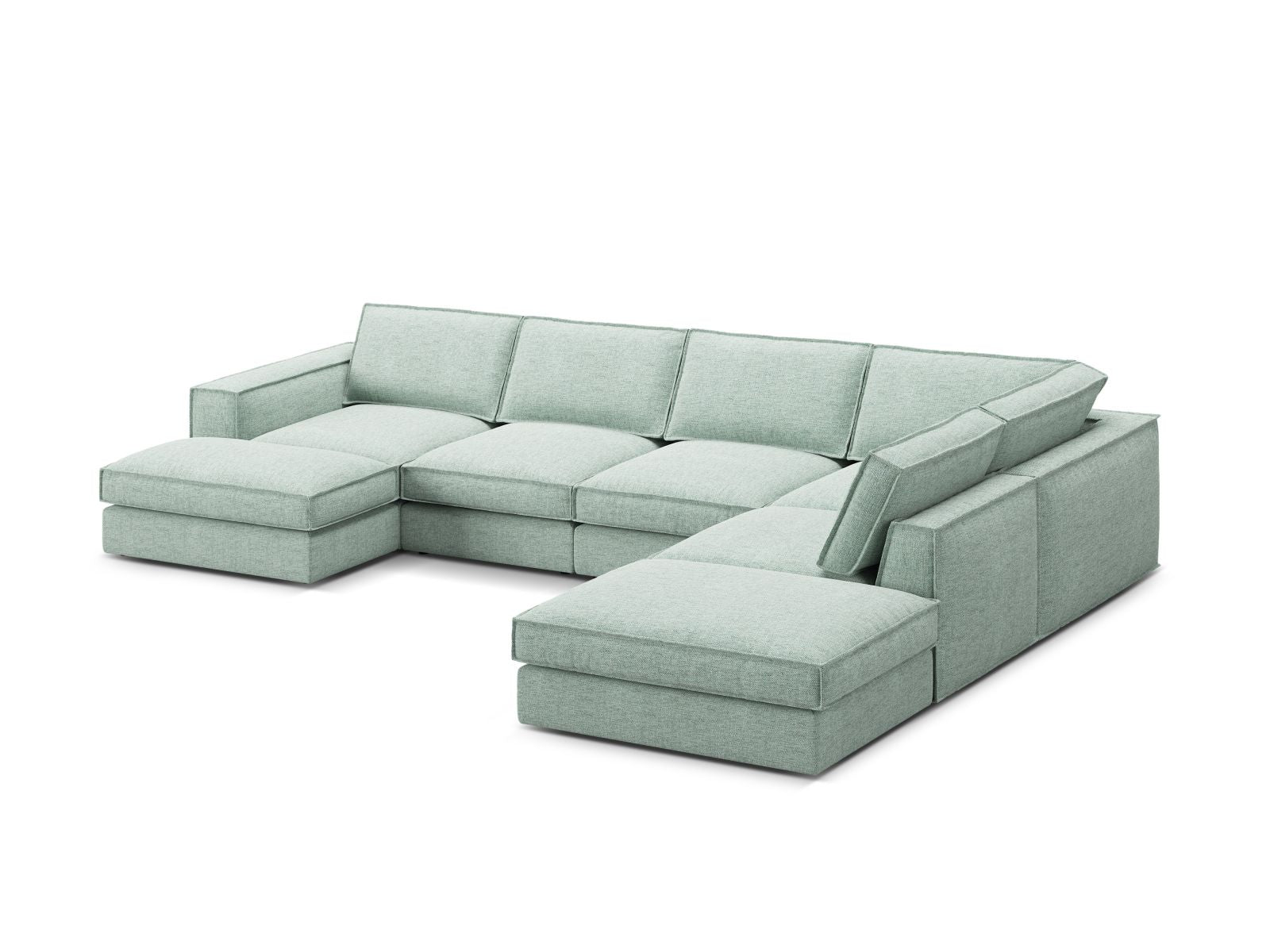 Elegantes 5-Sitzer Ecksofa Panoramic rechts in zartem Mint, ideal für gemütliche Abende und geschmackvolle Wohnräume.