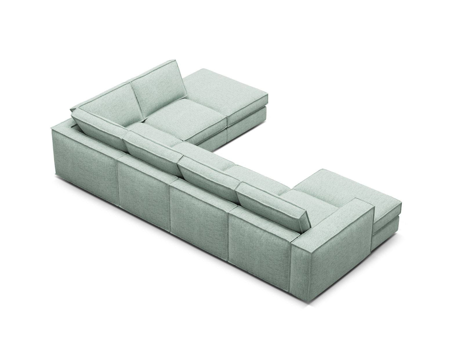 Stilvolles 5-Sitzer Ecksofa Panoramic rechts in sanftem Mint, perfekt für moderne Wohnkonzepte und entspannte Stunden mit Freunden.