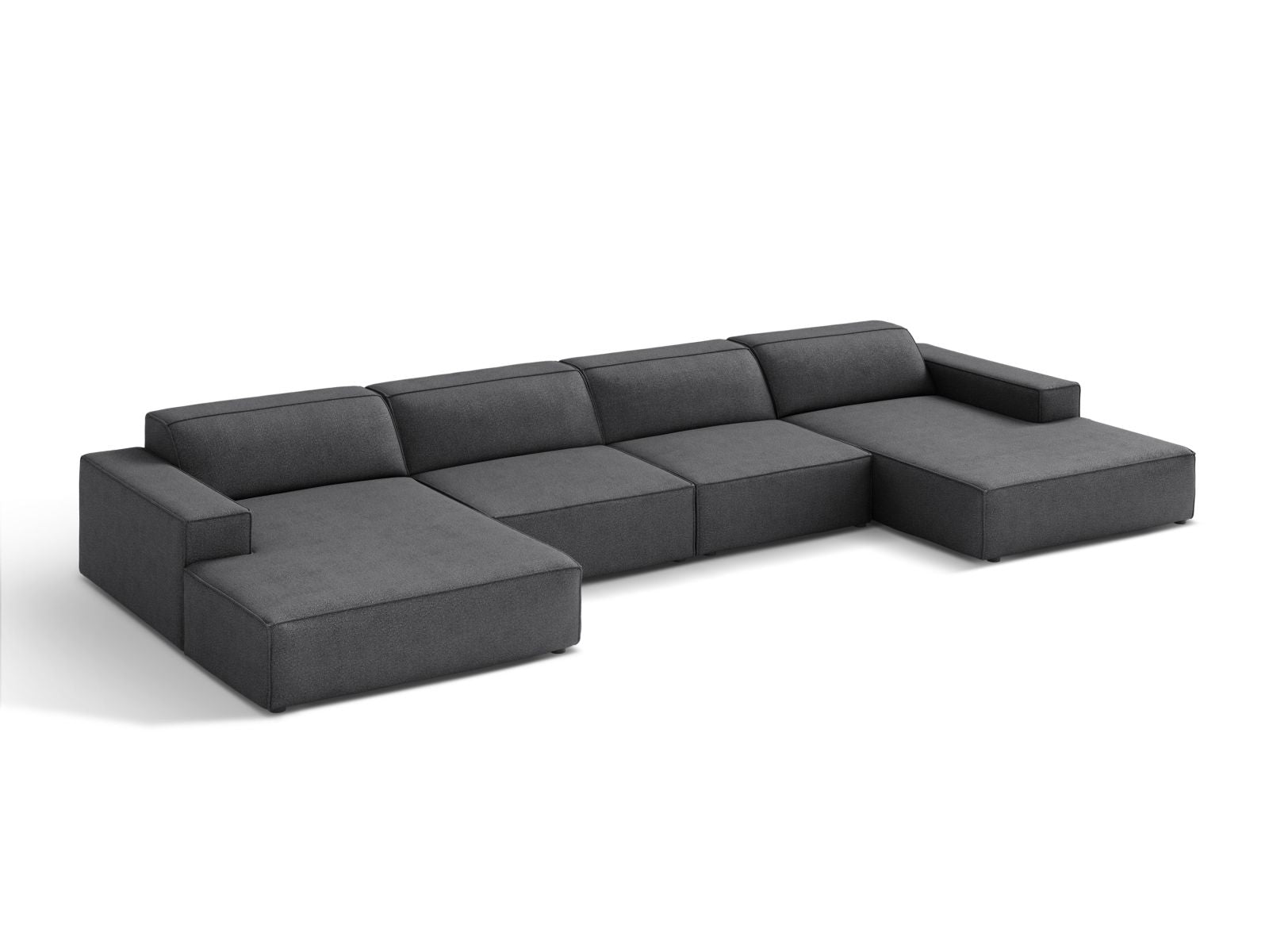 Elegantes Jodie Boucle modulares Panoramic Sofa für 6 Personen in Dunkelgrau, ideal für stilvolle Wohnräume, erhältlich bei KAQTU Design AG.