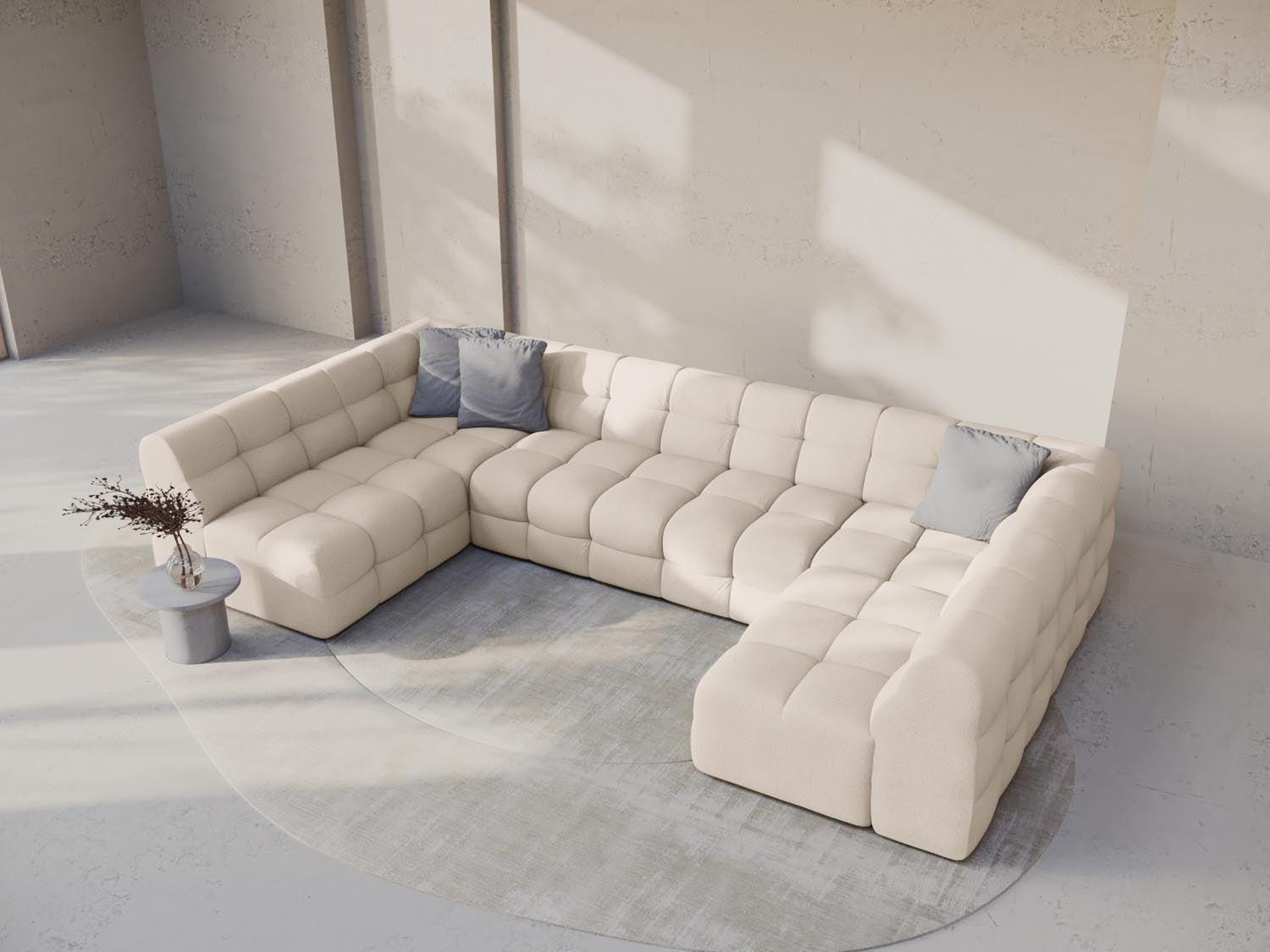 Bequemes Kendal Panoramic Sofa für 7 Personen in stilvollem Beige, ideal für moderne Wohnräume und gesellige Abende.
