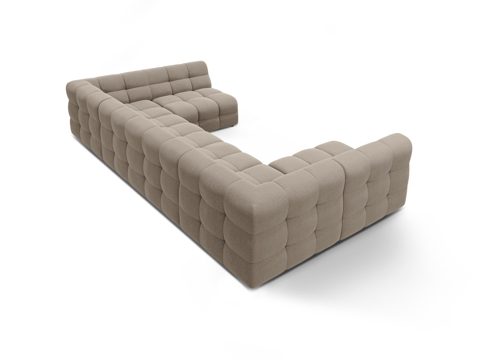 Elegantes Kendal Panoramic Ecksofa für 7 Personen in dunkelbeige, ideal für gesellige Runden und modernes Wohndesign.