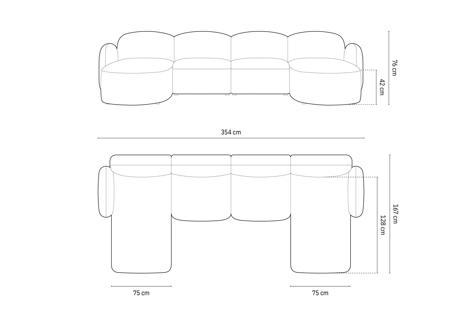 Blair Velour Panoramic Sofa 6 Sitzer in Light Grey präsentiert im Onlineshop von KAQTU Design AG. 5er Sofa ist von Micadoni
