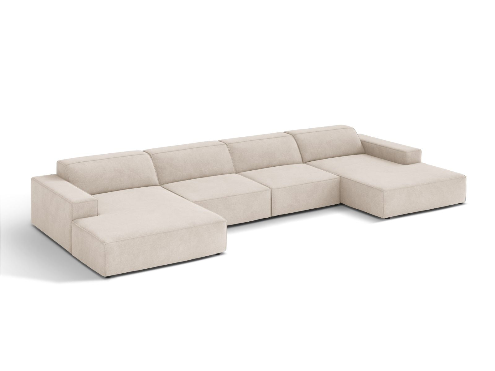 Beige 6-Sitzer Sofa Jodie von Micadoni, modernes modulares Design mit Panoramablick, ideal für stilvolle Wohnräume.