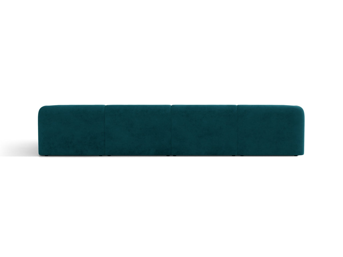 Dunkelbeiges Panorama-Ecksofa Miley von Micadoni mit Bluvel-Stoffbezug, L-Form, schwarzen Kunststoffbeinen und niedriger Rückenlehne.