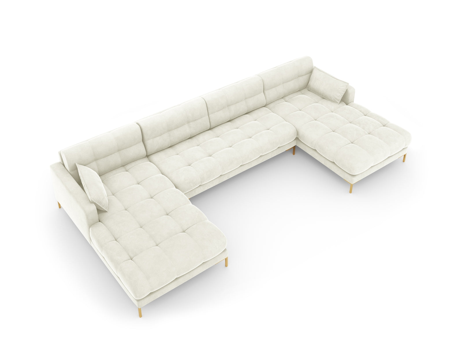 Entdecken Sie das stilvolle Mamaia Velour Panoramic Sofa für 6 Personen von Micadoni – der perfekte Mix aus Komfort und modernem Design!