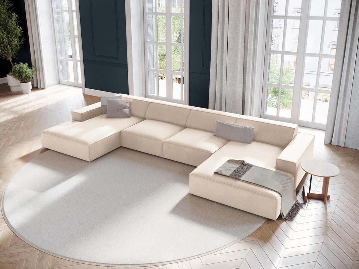 Jodie Velour modulares Panoramic Sofa 6 Sitzer in Light Beige-Bluvel präsentiert im Onlineshop von KAQTU Design AG. 3er Sofa ist von Micadoni
