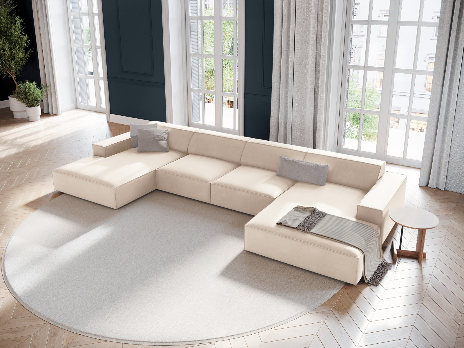 Jodie Velour modulares Panoramic Sofa 6 Sitzer in Light Beige präsentiert im Onlineshop von KAQTU Design AG. 3er Sofa ist von Micadoni