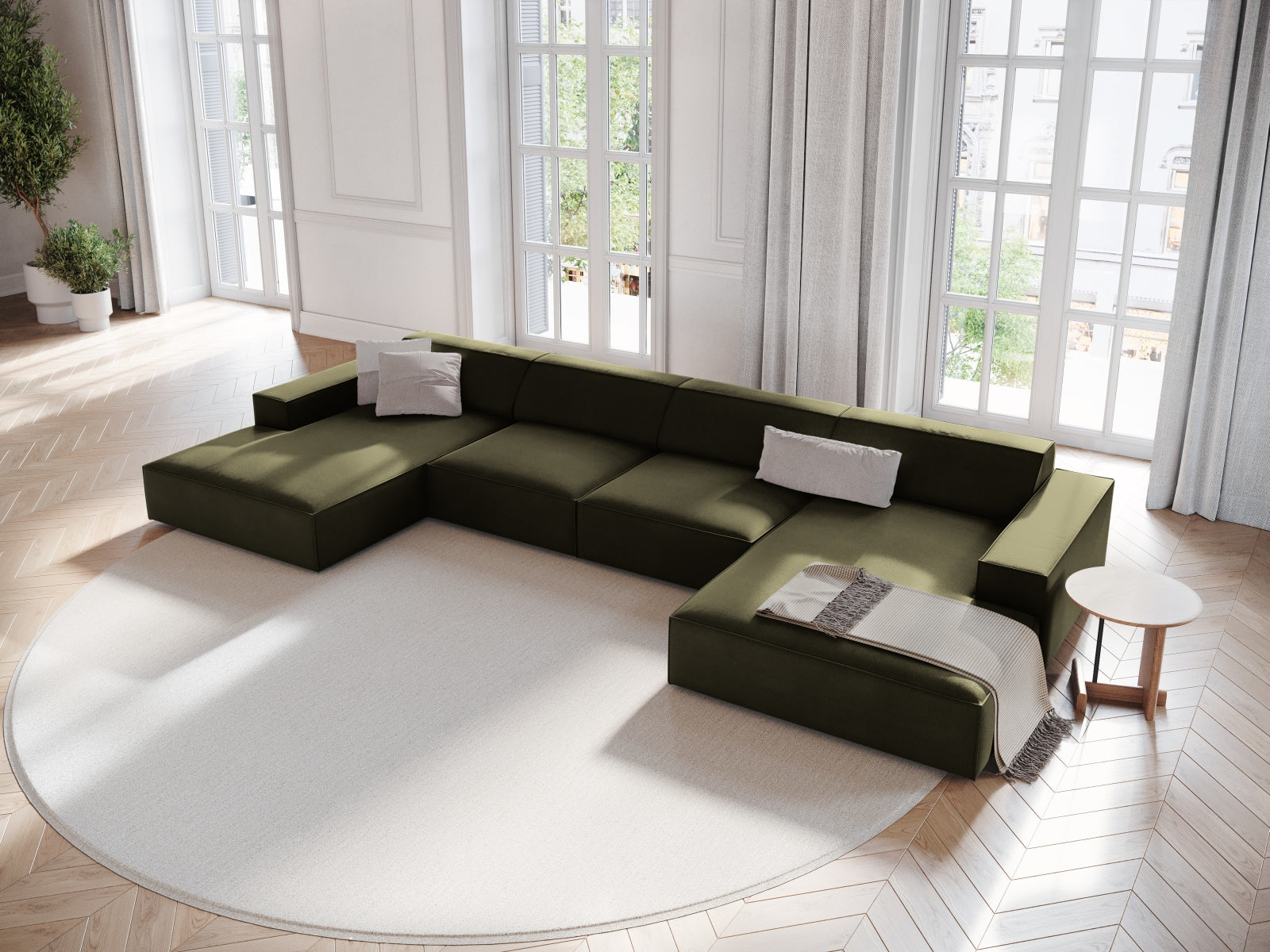 Jodie Velour modulares Panoramic Sofa 6 Sitzer in Green präsentiert im Onlineshop von KAQTU Design AG. 3er Sofa ist von Micadoni