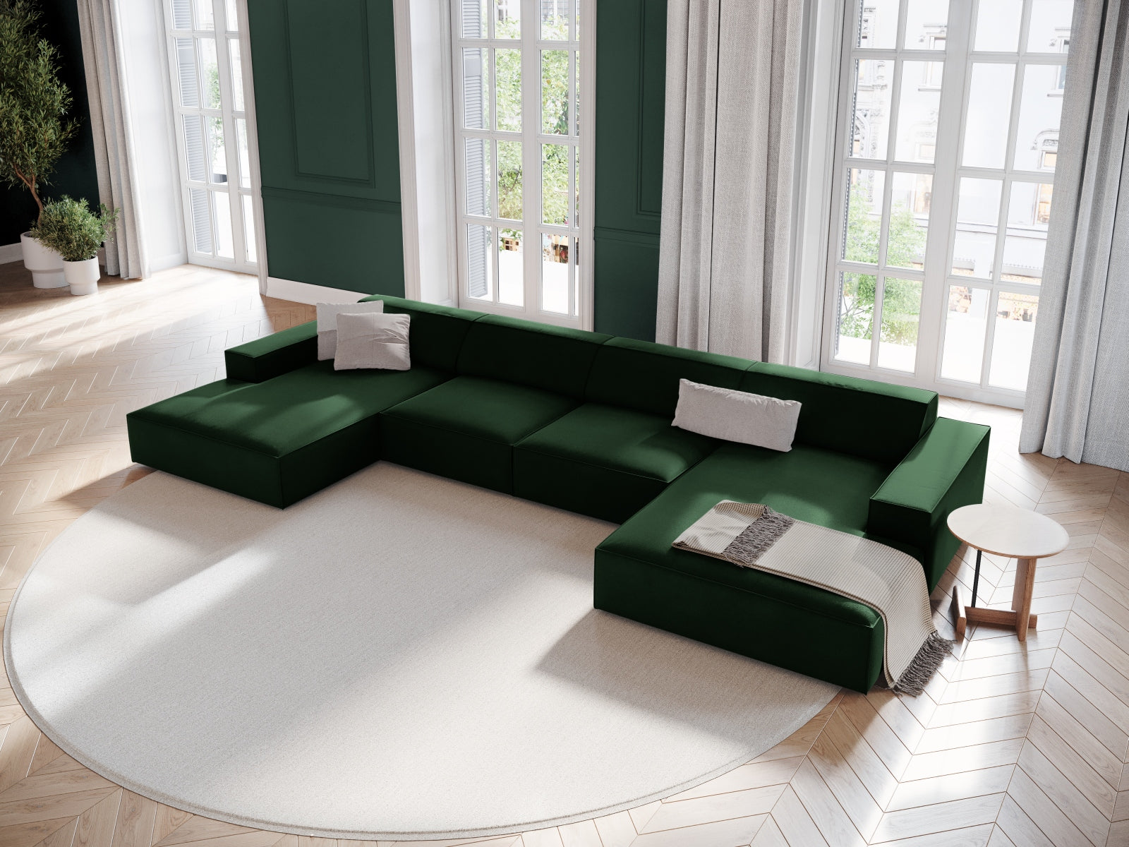 Jodie Velour modulares Panoramic Sofa 6 Sitzer in Bottle Green präsentiert im Onlineshop von KAQTU Design AG. 3er Sofa ist von Micadoni