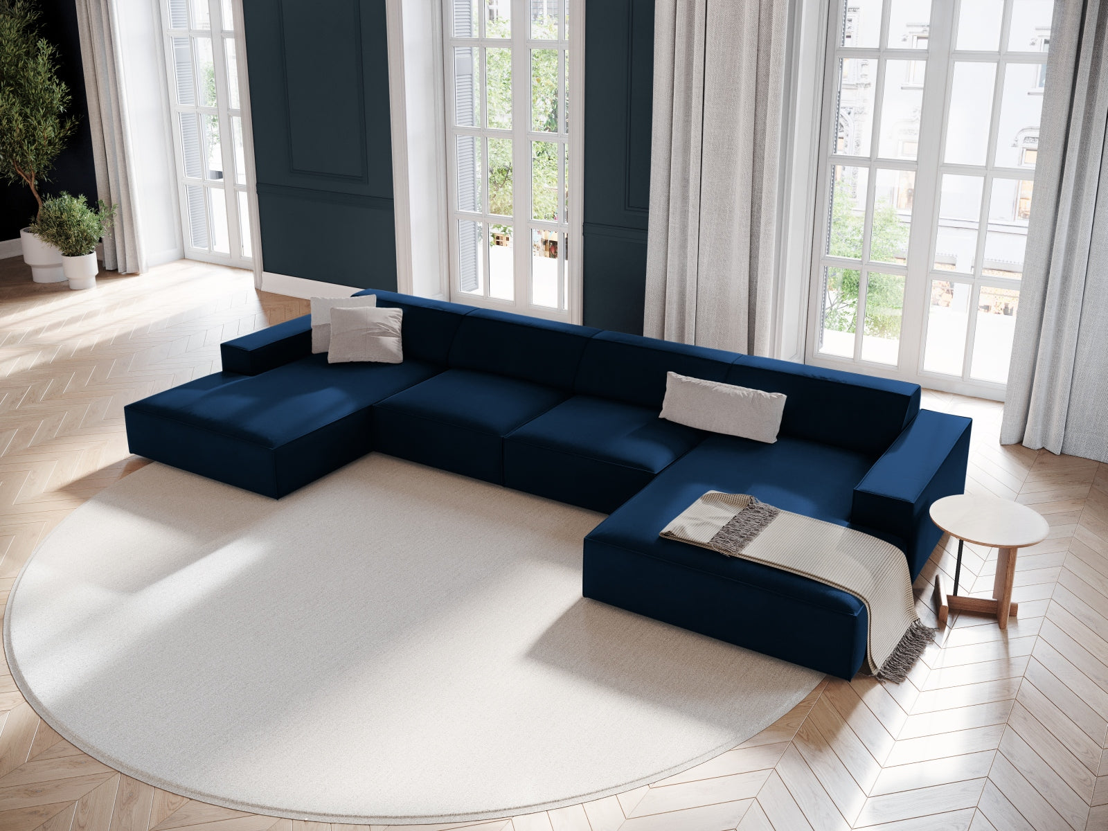 Jodie Velour modulares Panoramic Sofa 6 Sitzer in Royal Blue präsentiert im Onlineshop von KAQTU Design AG. 3er Sofa ist von Micadoni