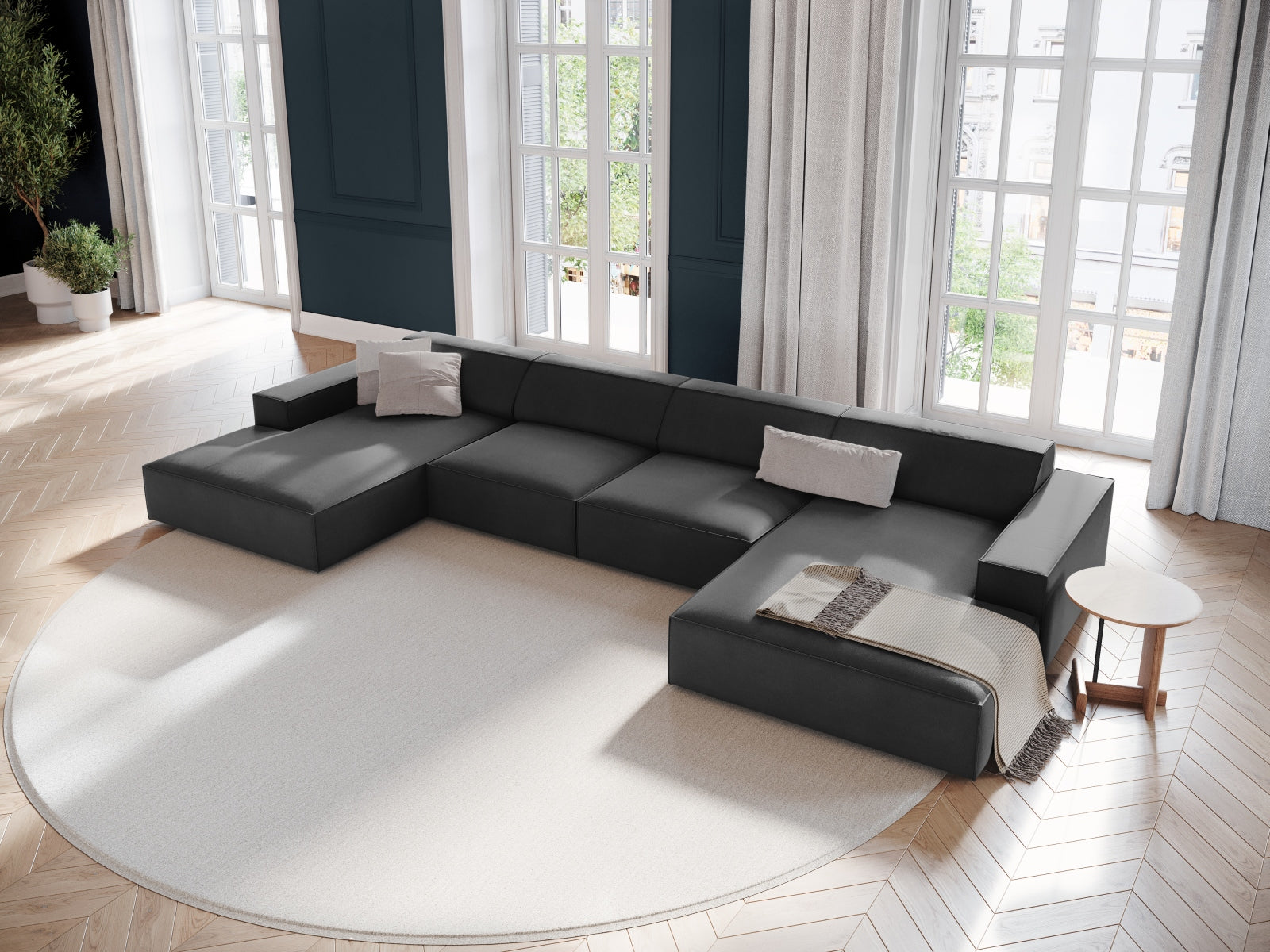 Jodie Velour modulares Panoramic Sofa 6 Sitzer in Grey präsentiert im Onlineshop von KAQTU Design AG. 3er Sofa ist von Micadoni
