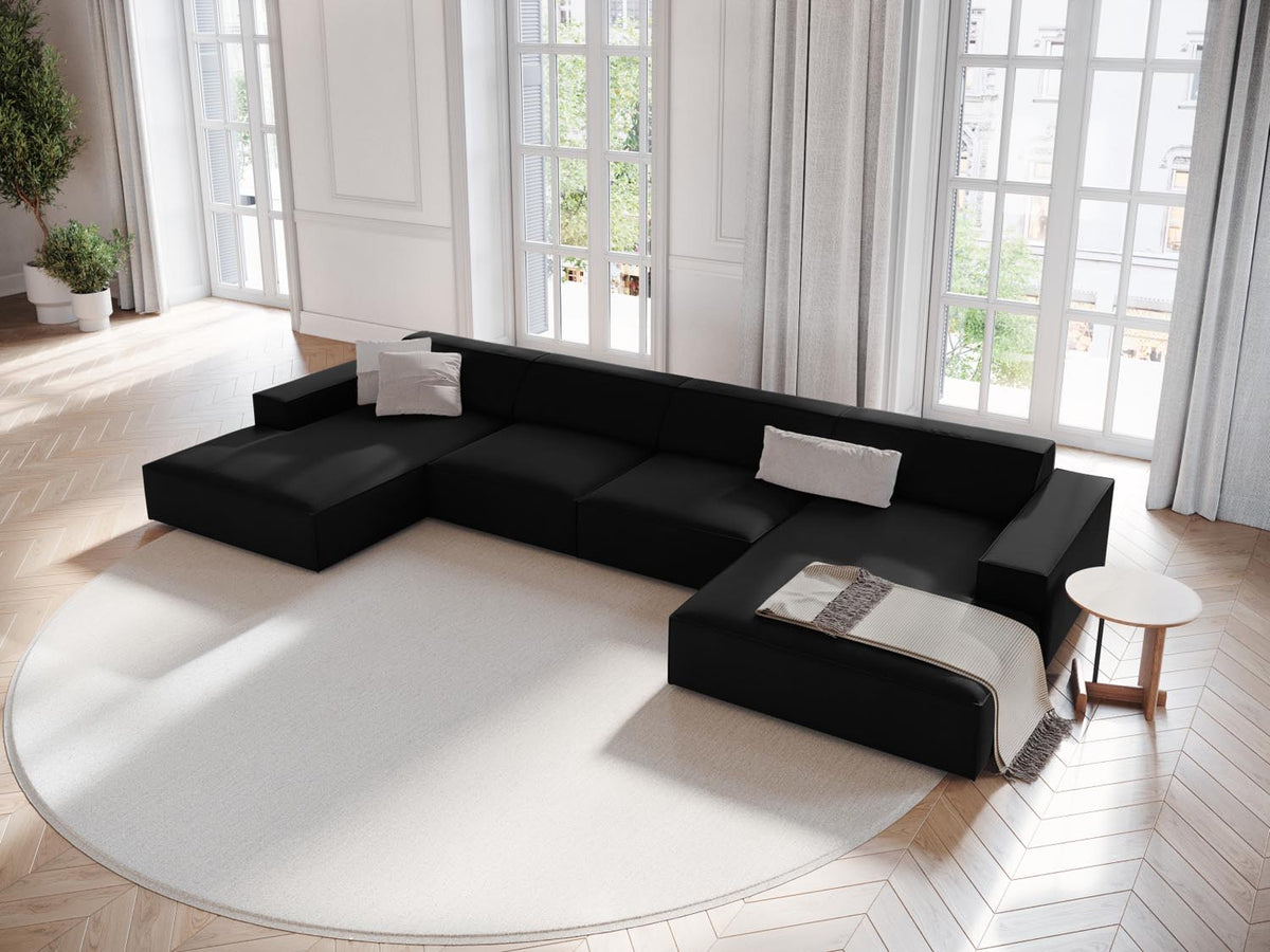 Jodie Velour modulares Panoramic Sofa 6 Sitzer in Black-Bluvel präsentiert im Onlineshop von KAQTU Design AG. 3er Sofa ist von Micadoni