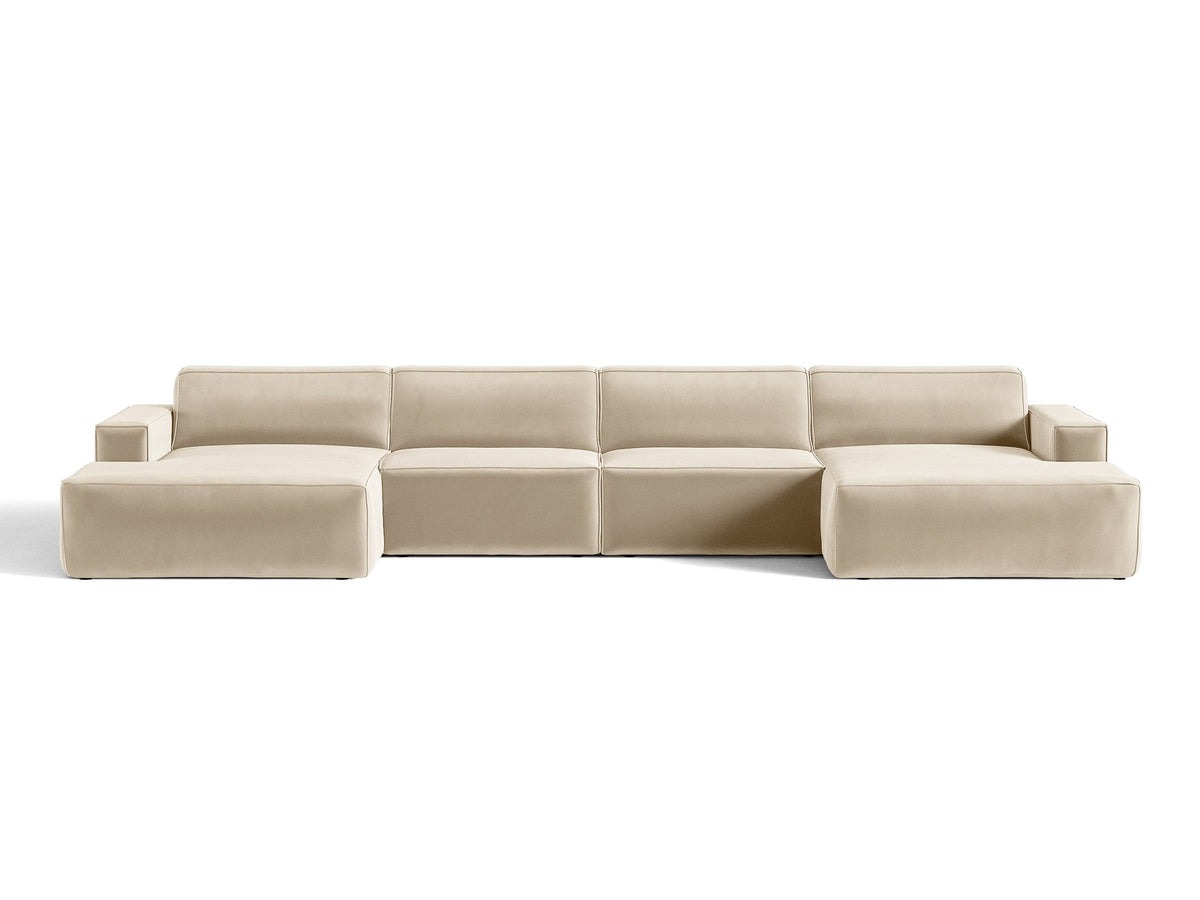 Jodie Velour modulares Panoramic Sofa 6 Sitzer in Dark Beige-Bluvel präsentiert im Onlineshop von KAQTU Design AG. 5er Sofa ist von Micadoni