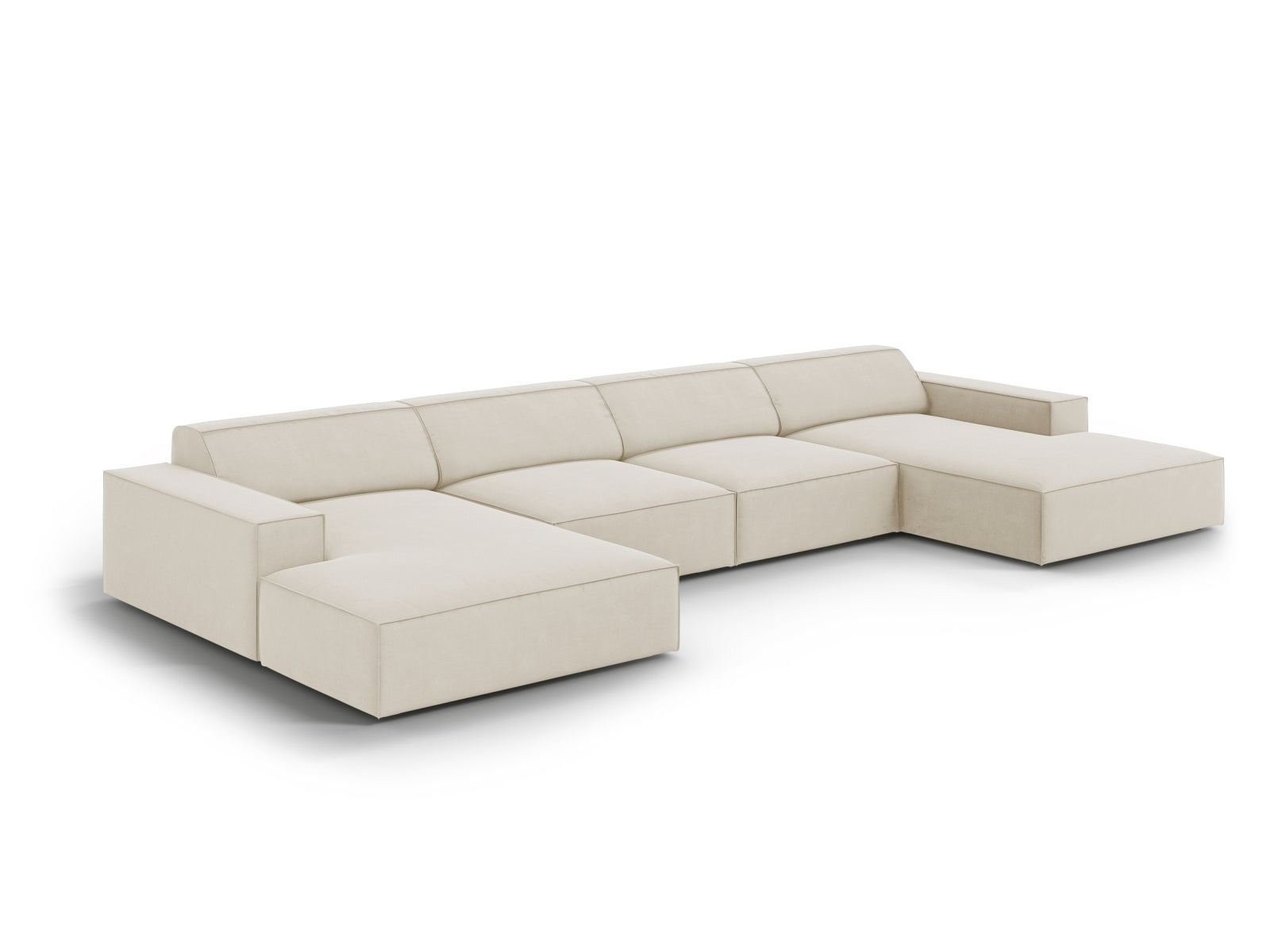 Modulares 6-Sitzer Sofa Jodie Velour in edlem Dunkelbeige, perfekt für großzügige Wohnlandschaften und stilvolle Einrichtung.