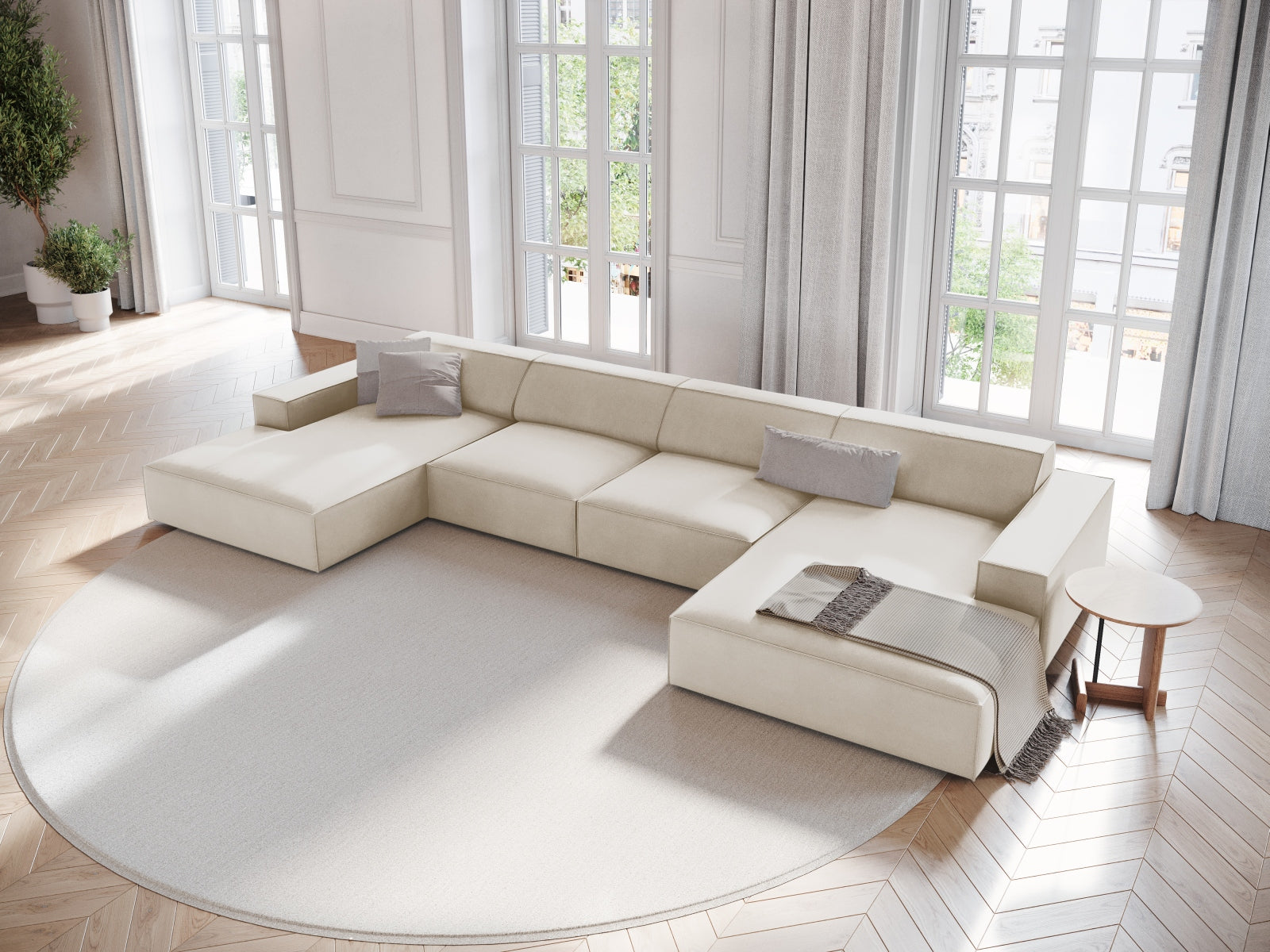 Jodie Velour modulares Panoramic Sofa 6 Sitzer in Dark Beige präsentiert im Onlineshop von KAQTU Design AG. 3er Sofa ist von Micadoni