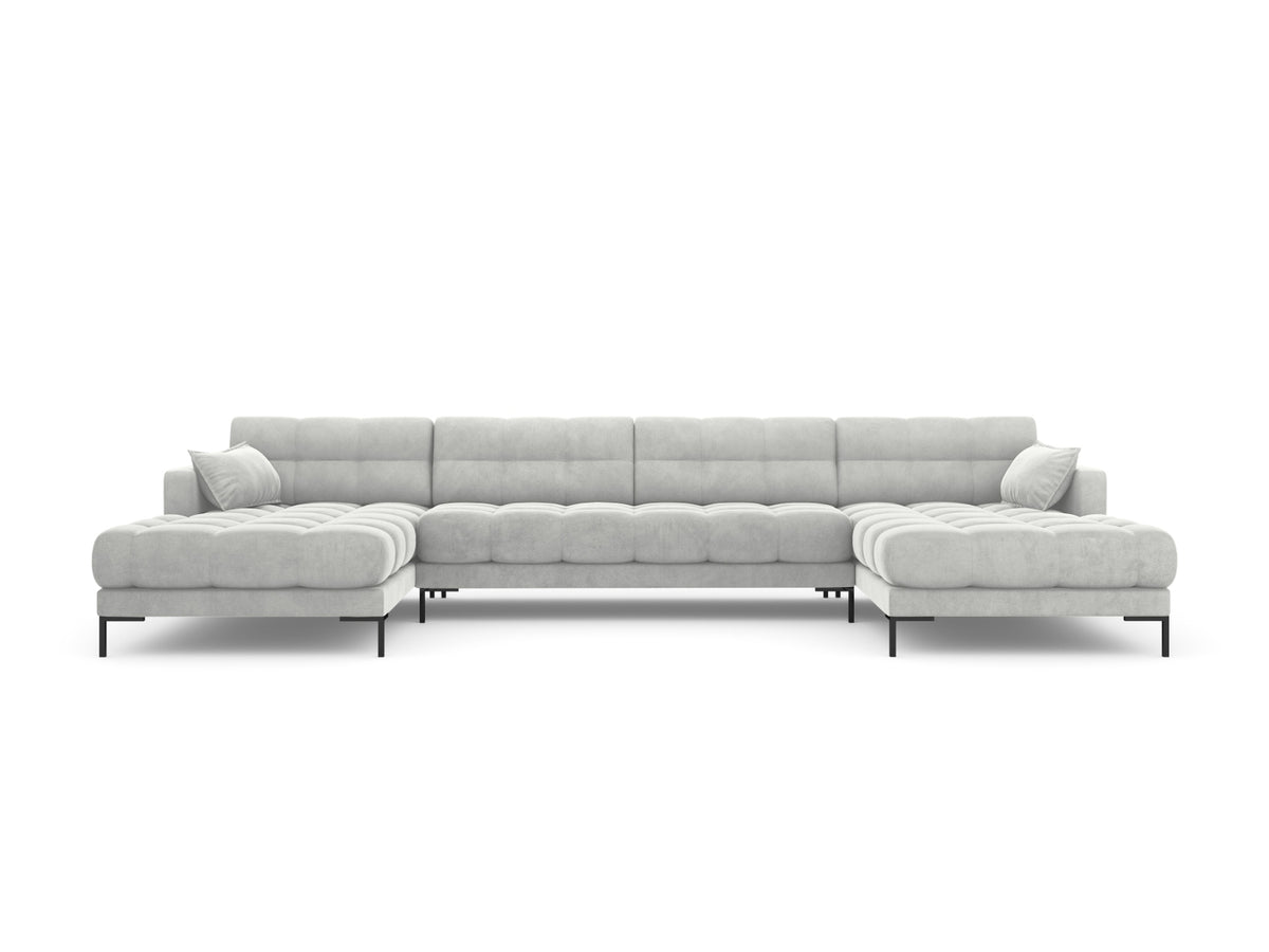 Mamaia Velour Panoramic Sofa 6 Sitzer in Silver/Schwarz-Bluvel präsentiert im Onlineshop von KAQTU Design AG. 3er Sofa ist von Micadoni