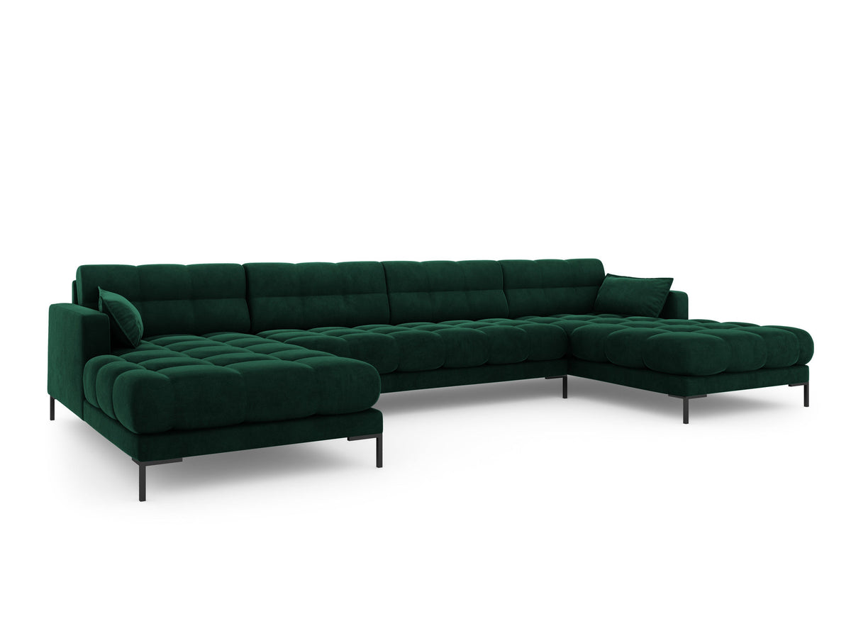 Mamaia Velour Panoramic Sofa 6 Sitzer in Bottle Green/Schwarz-Bluvel präsentiert im Onlineshop von KAQTU Design AG. 5er Sofa ist von Micadoni