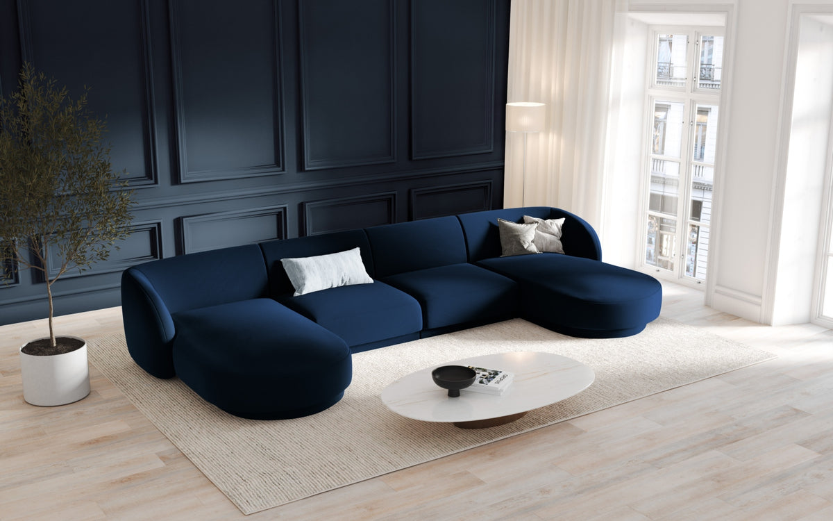 Miley Velour Panoramic Sofa 5 Sitzer in Royal Blue-Bluvel präsentiert im Onlineshop von KAQTU Design AG. 3er Sofa ist von Micadoni