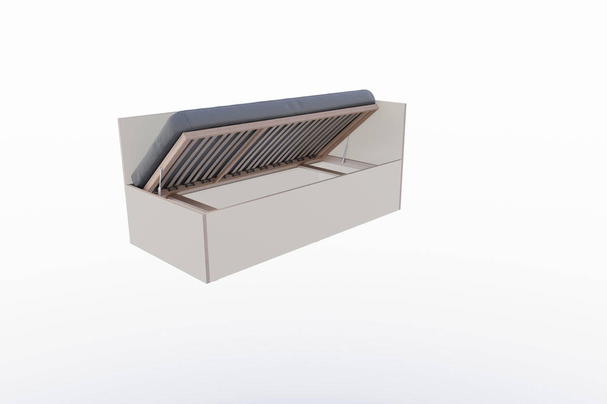 Corner Bett 90 x 200 rechts in Steingrau/Multiplexkante präsentiert im Onlineshop von KAQTU Design AG. Bett ist von Müller Möbelwerkstätten