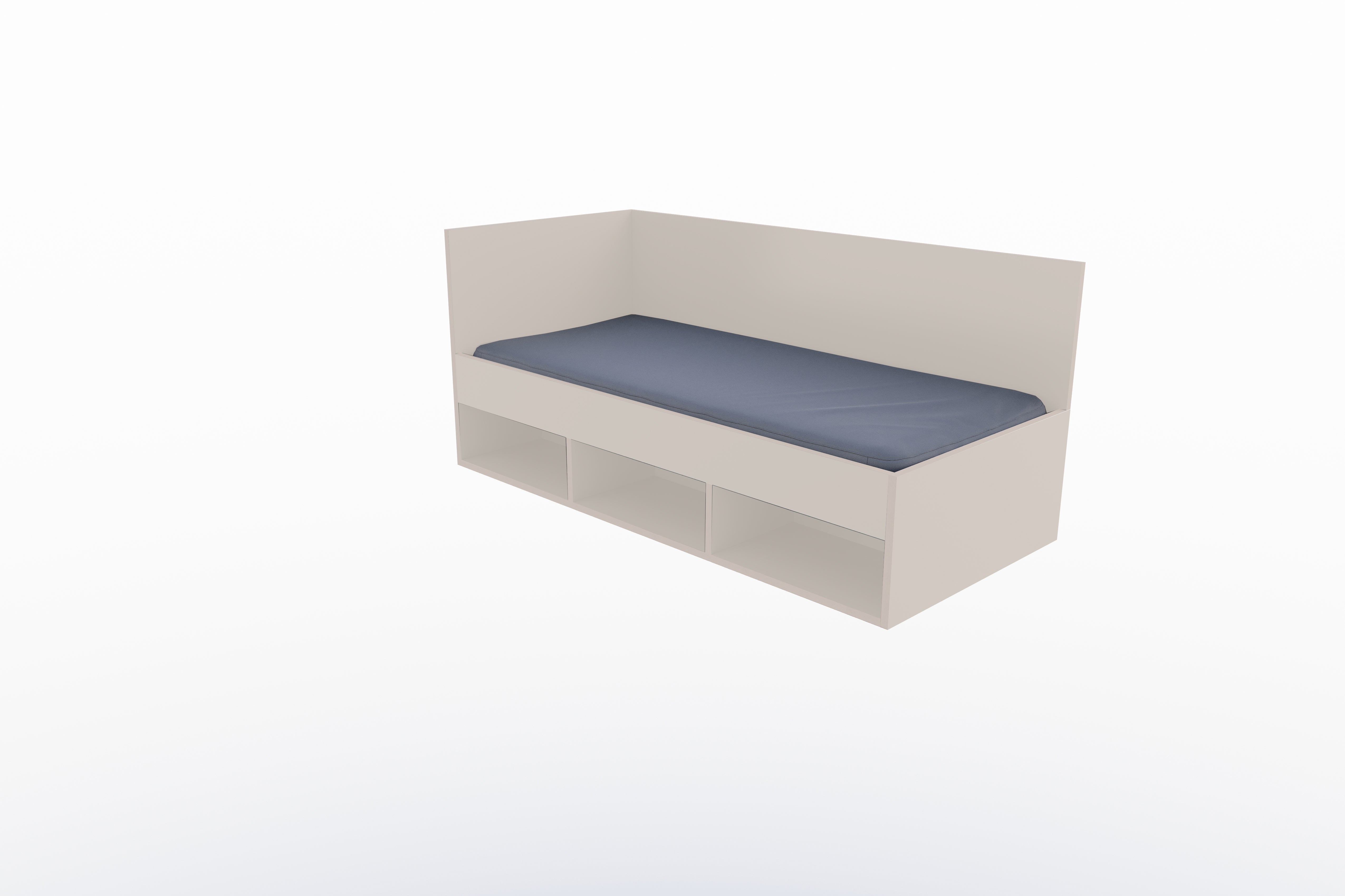 Corner Bett mit offenem Regal 90 x 200 links in Kaschmirgrau präsentiert im Onlineshop von KAQTU Design AG. Bett ist von Müller Möbelwerkstätten