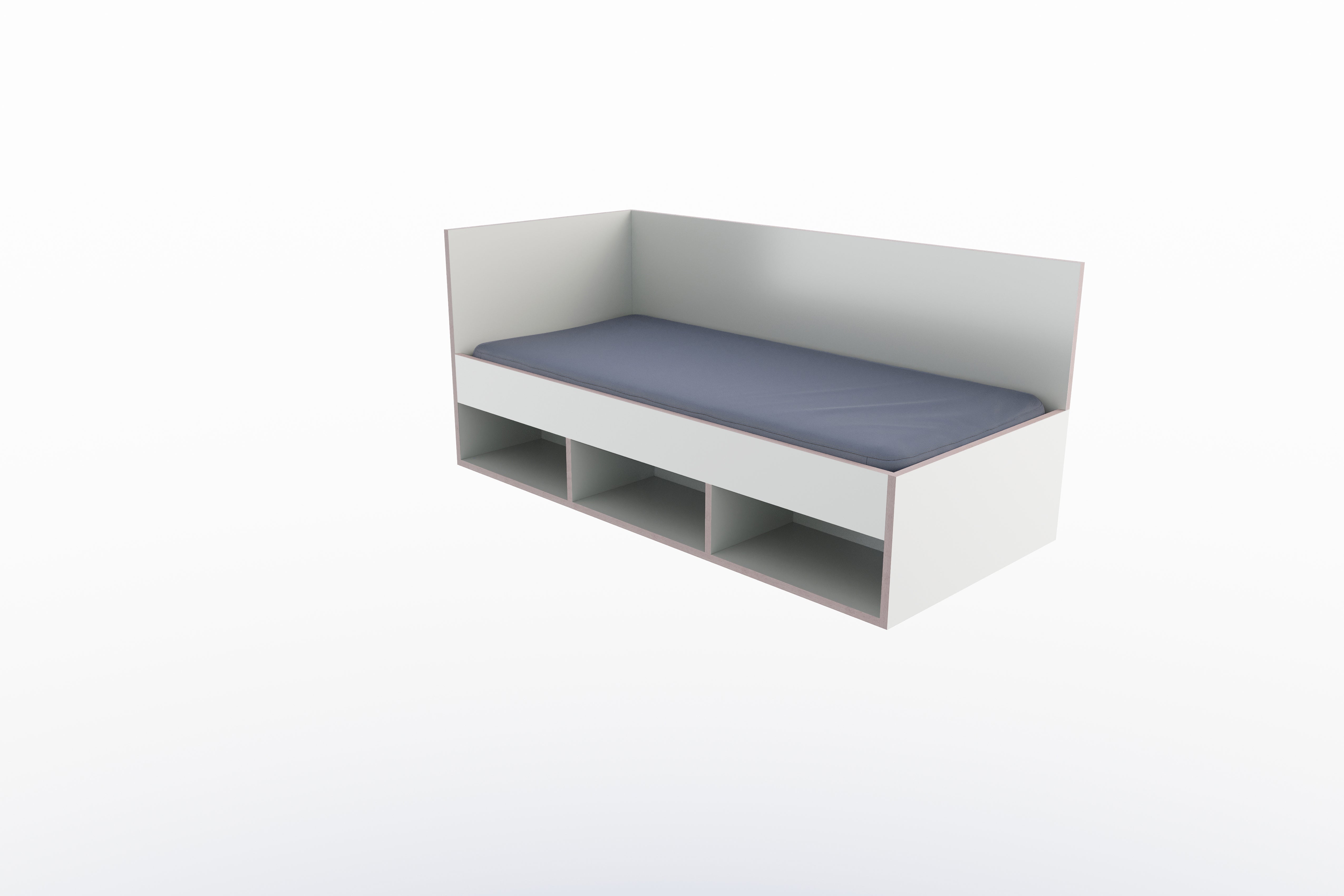 Corner Bett mit offenem Regal 90 x 200 links in Weiss/Multiplexkante präsentiert im Onlineshop von KAQTU Design AG. Bett ist von Müller Möbelwerkstätten