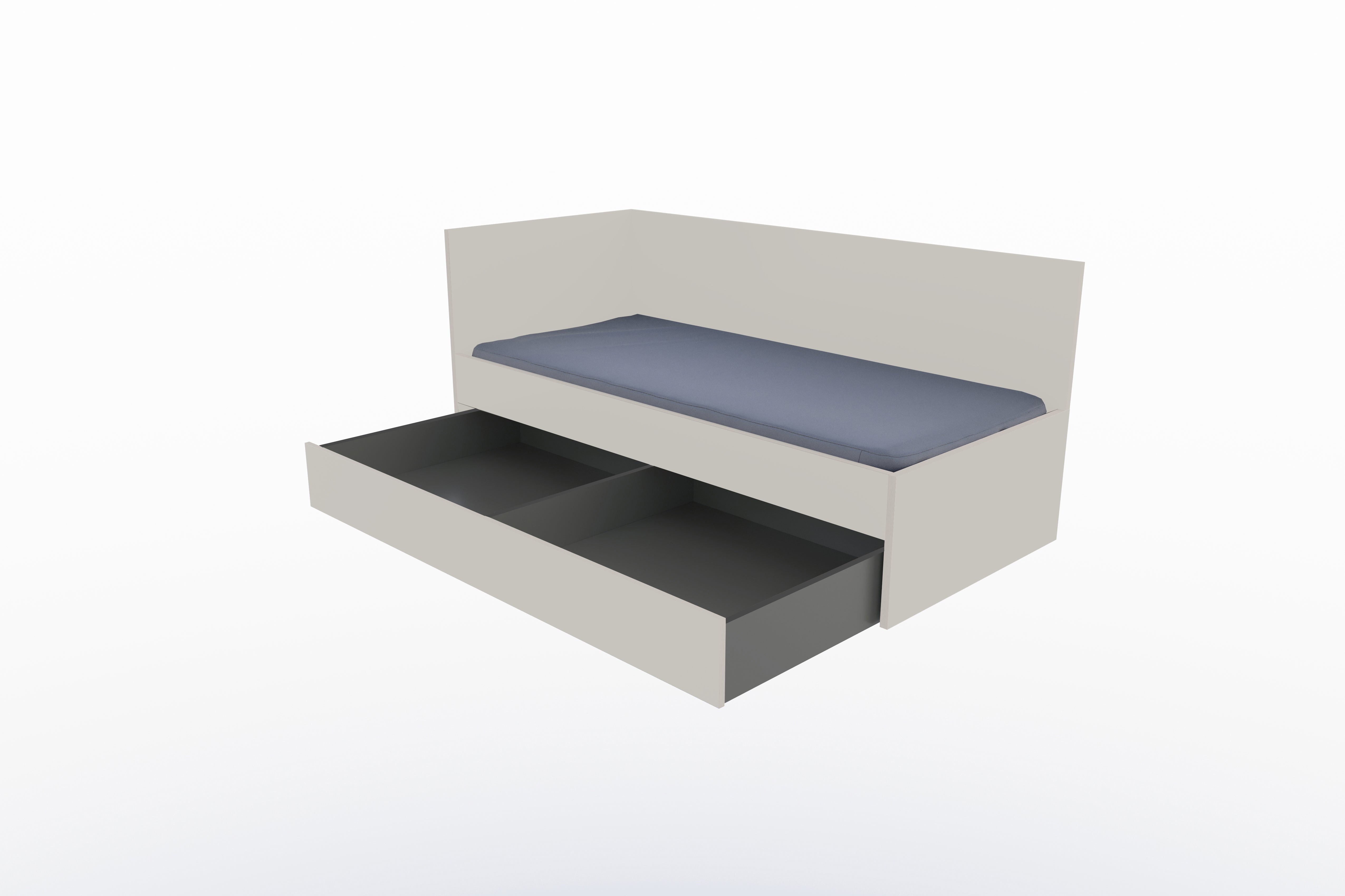 Corner Bett mit Auszug auf Rollen 90 x 200 links in Steingrau präsentiert im Onlineshop von KAQTU Design AG. Bett ist von Müller Möbelwerkstätten