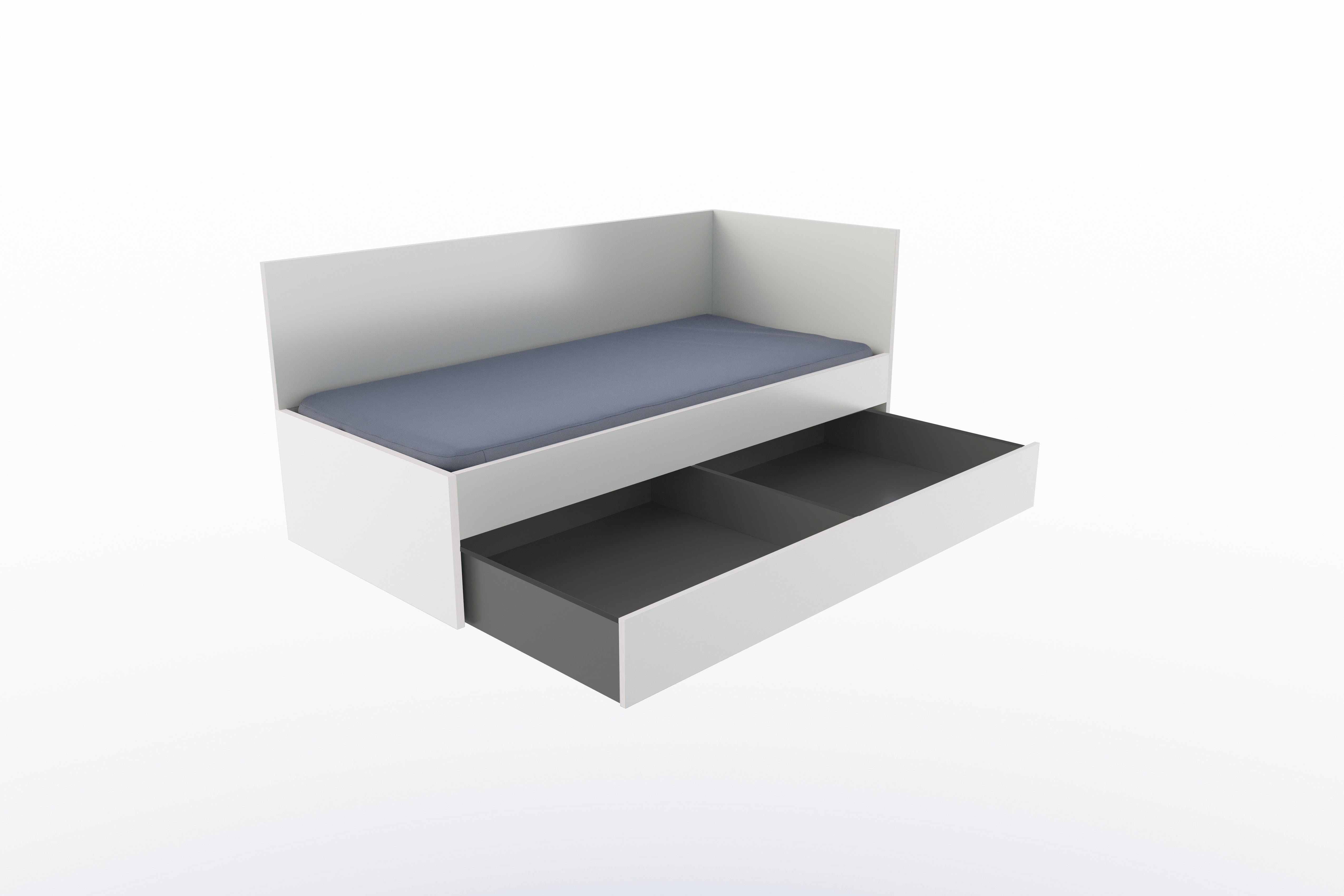 Corner Bett mit Auszug auf Rollen 90 x 200 rechts in Weiss präsentiert im Onlineshop von KAQTU Design AG. Bett ist von Müller Möbelwerkstätten