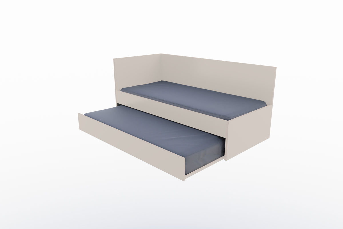 Corner Bett mit ausziehbarer Liegefläche 90 x 200 links in Kaschmirgrau präsentiert im Onlineshop von KAQTU Design AG. Bett ist von Müller Möbelwerkstätten