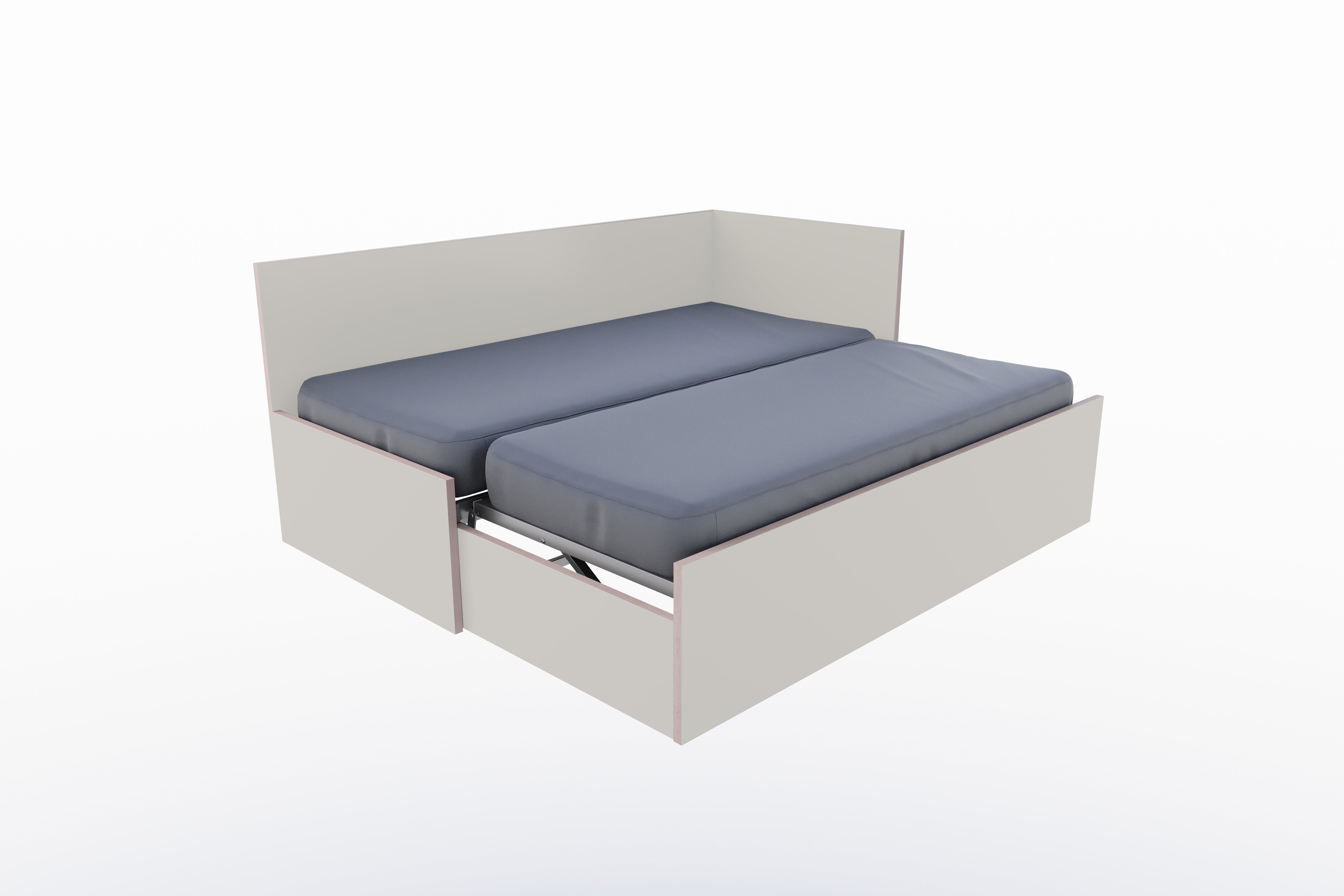 Corner Bett mit ausziehbarer Liegefläche, höhengleich 90 x 200 rechts in Steingrau/Multiplexkante präsentiert im Onlineshop von KAQTU Design AG. Bett ist von Müller Möbelwerkstätten