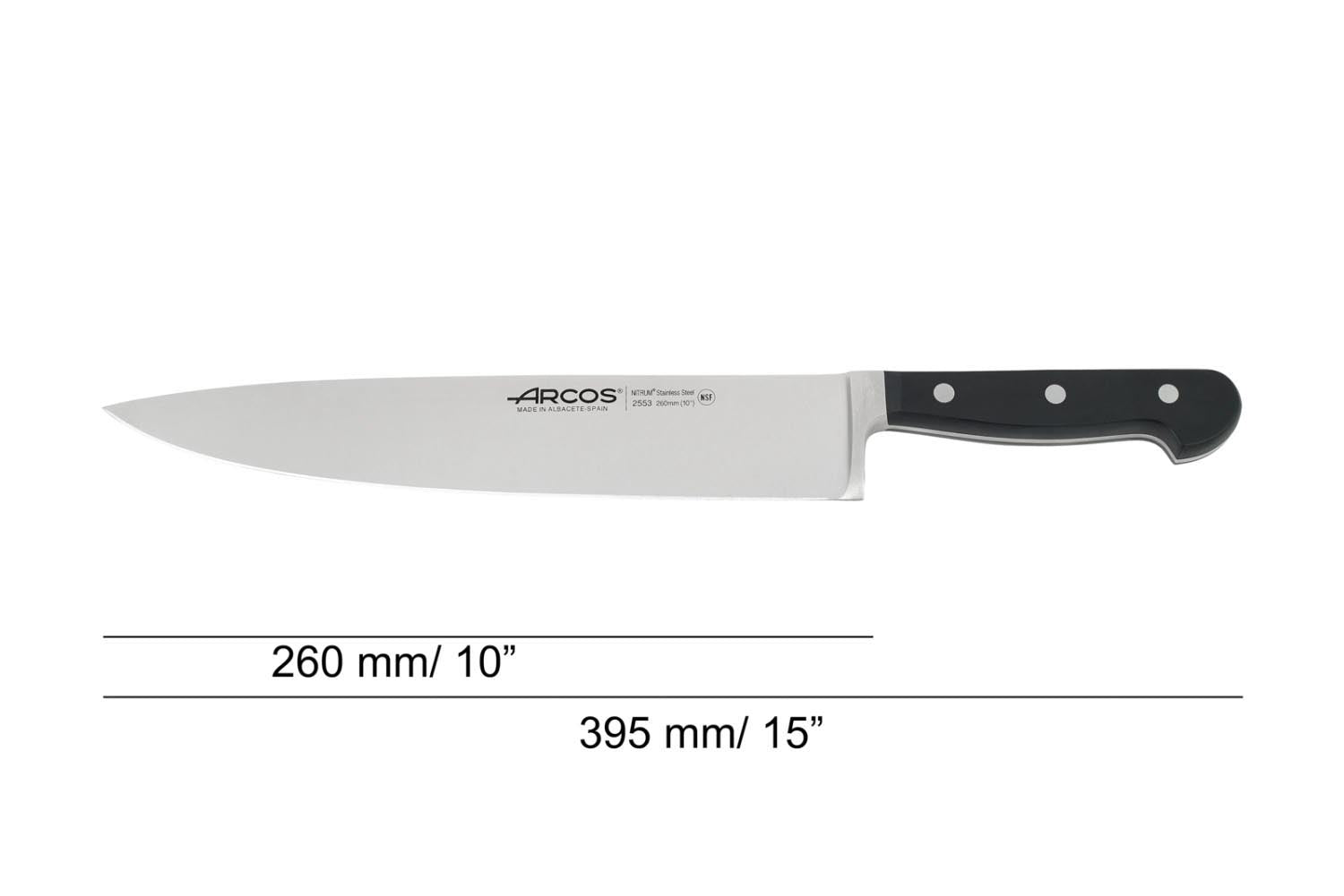 Das Arcos Clasica Kochmesser, 26cm geschmiedete Klinge, bietet Präzision und Langlebigkeit für professionelle Küchen.