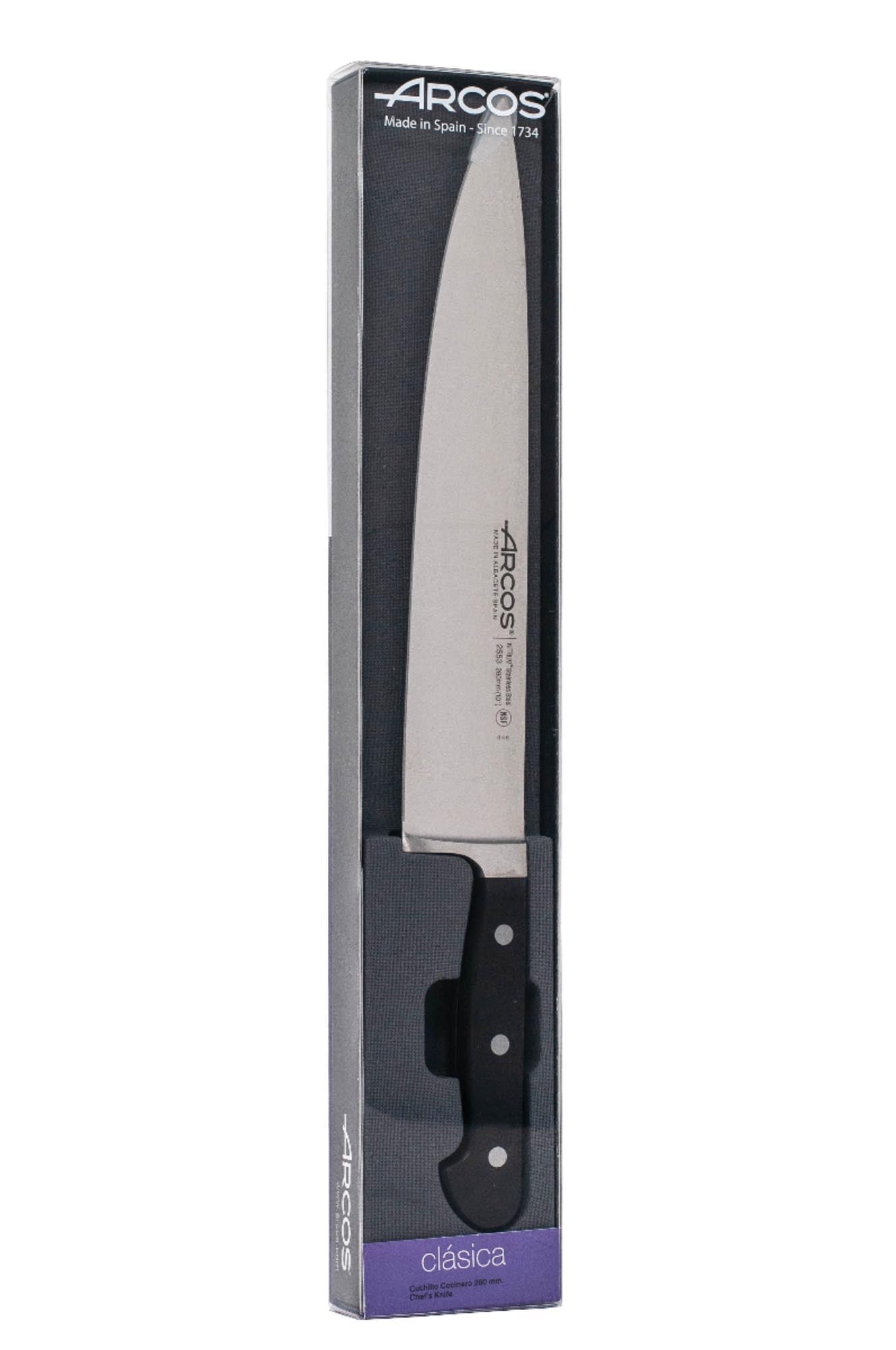 Das Arcos Clasica Kochmesser, 26cm geschmiedete Klinge, bietet exzellente Schneidleistung, hochwertige Verarbeitung und stilvolles Design.