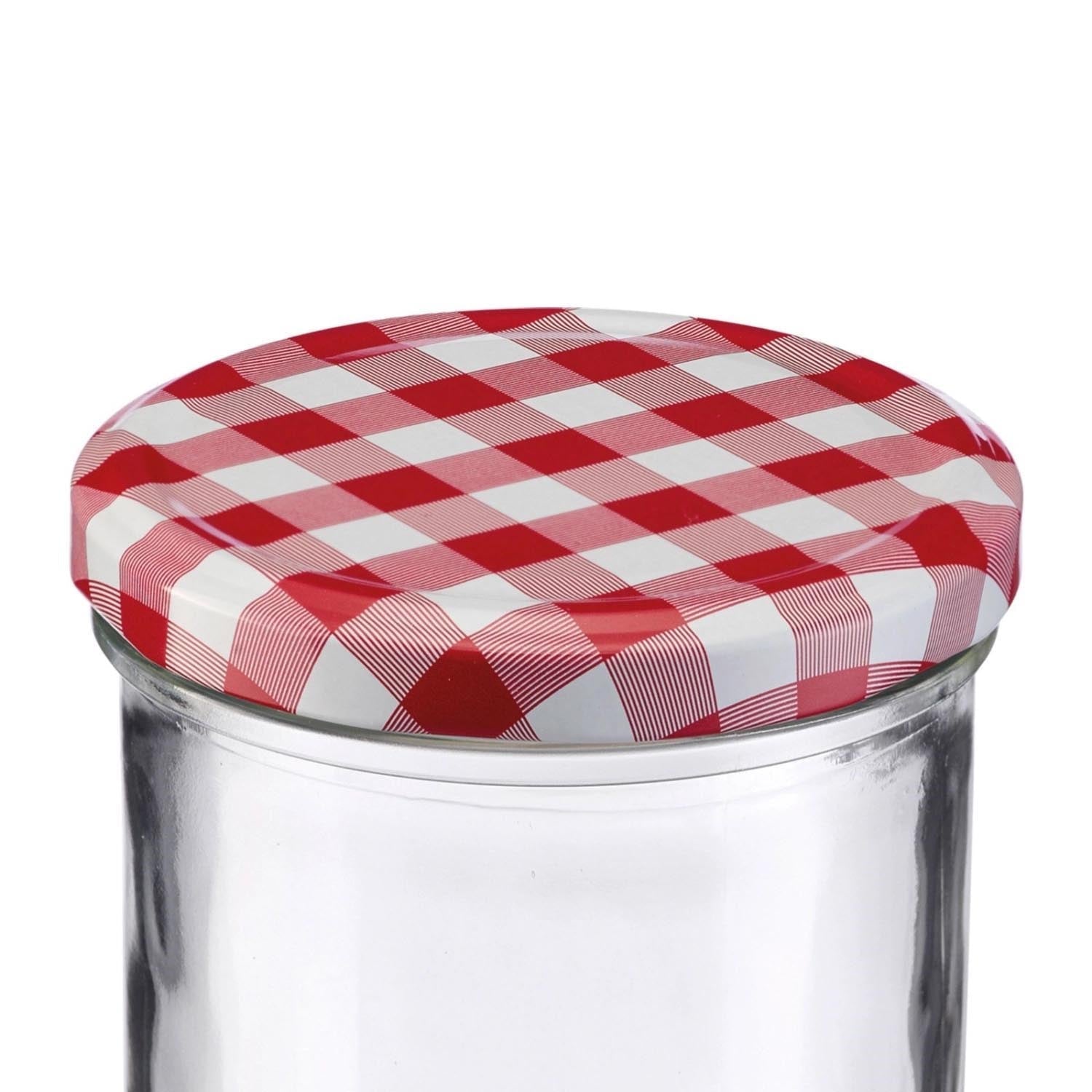 Sturzglas 440ml mit rot-weißem Deckel (82 mm), ideal für Konfitüren, Einmachen und Aufbewahrung, von Westmark.