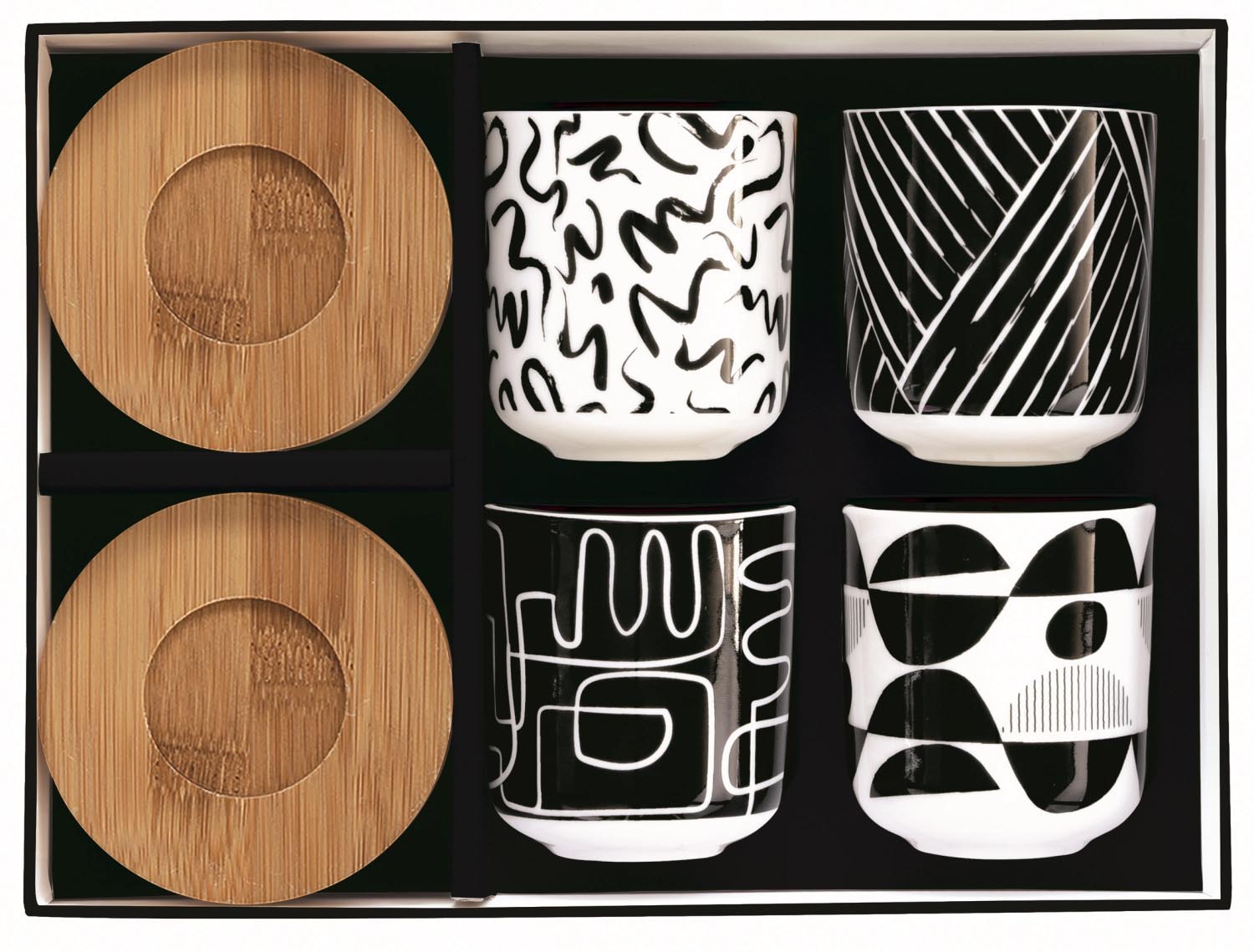 Modernes 4er Set Kaffeetassen (110 ml) mit kreativem Graffiti-Design von Easy Life, ideal für stilvolle Kaffeegenießer.