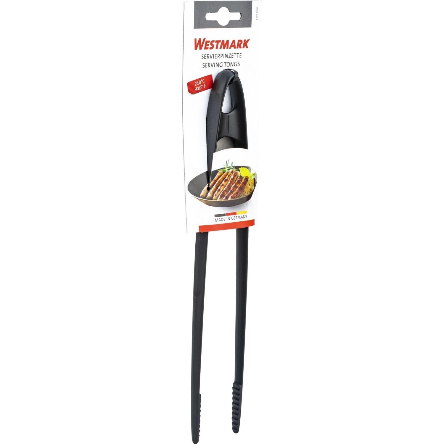 Robuste und hitzebeständige Servierpinzette von Westmark, ideal für präzises Kochen, Servieren und Braten bis 270°C.