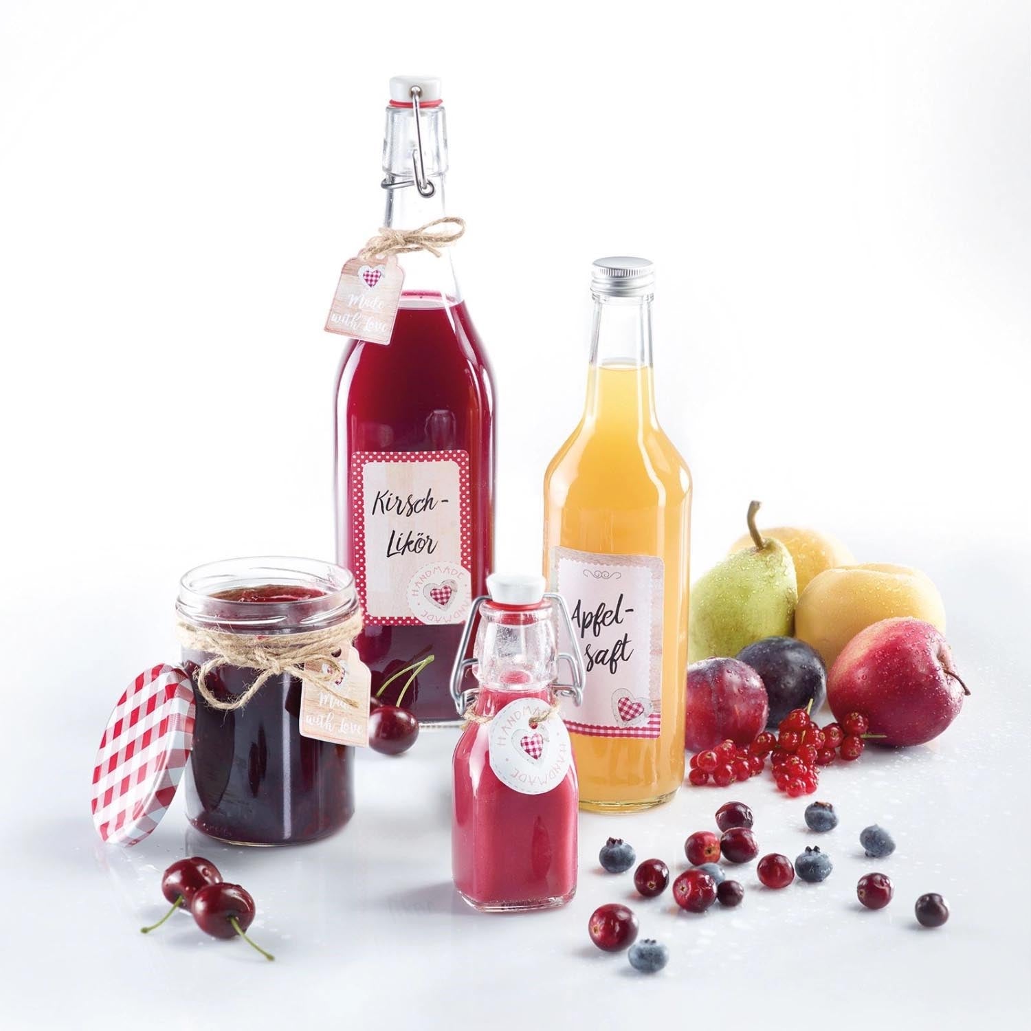 Runde Mini-Glasflasche (40ml) mit Bügelverschluss, perfekt für Essig, Öle, Saucen oder Liköre. Praktisch, elegant und vielseitig einsetzbar.